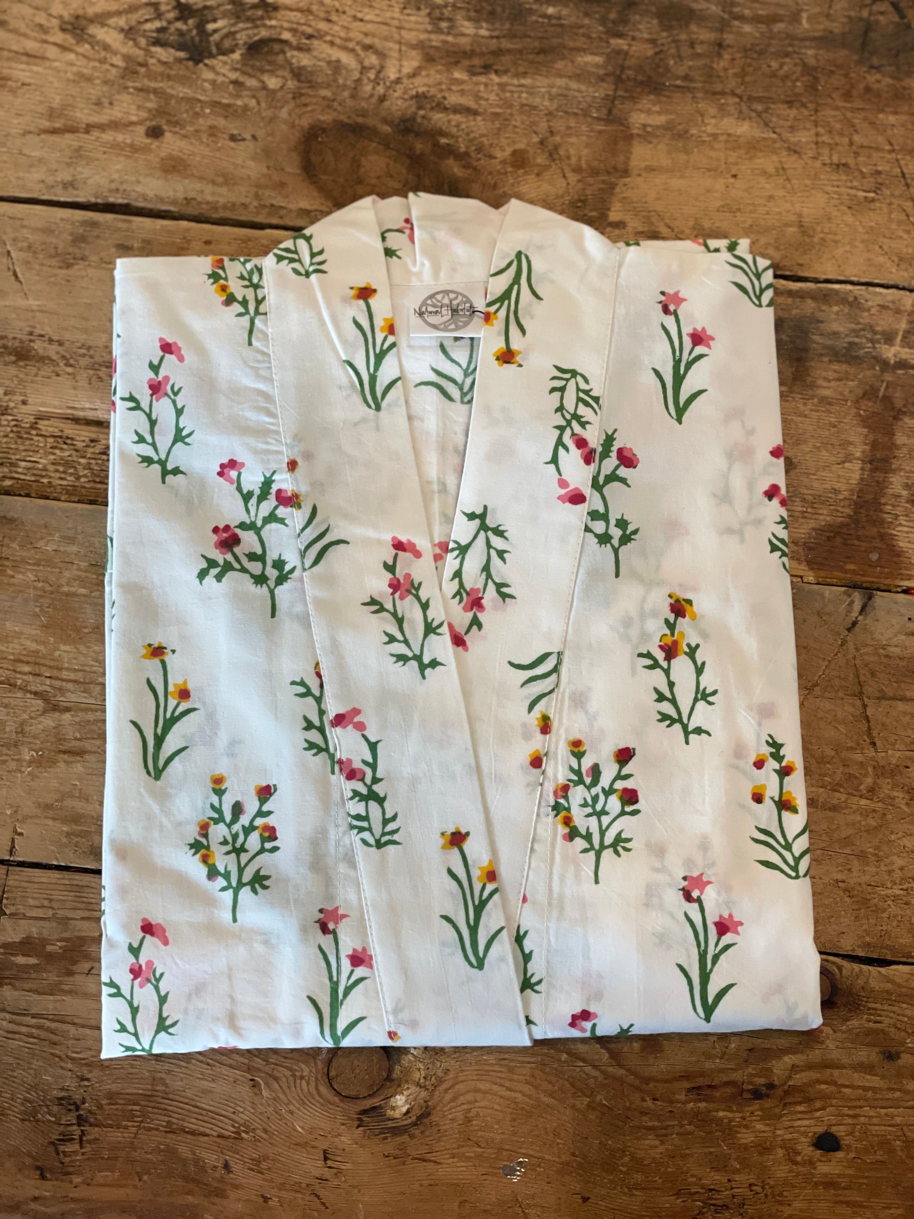 Botanical Cotton Hand-Printed Robe - PORCH