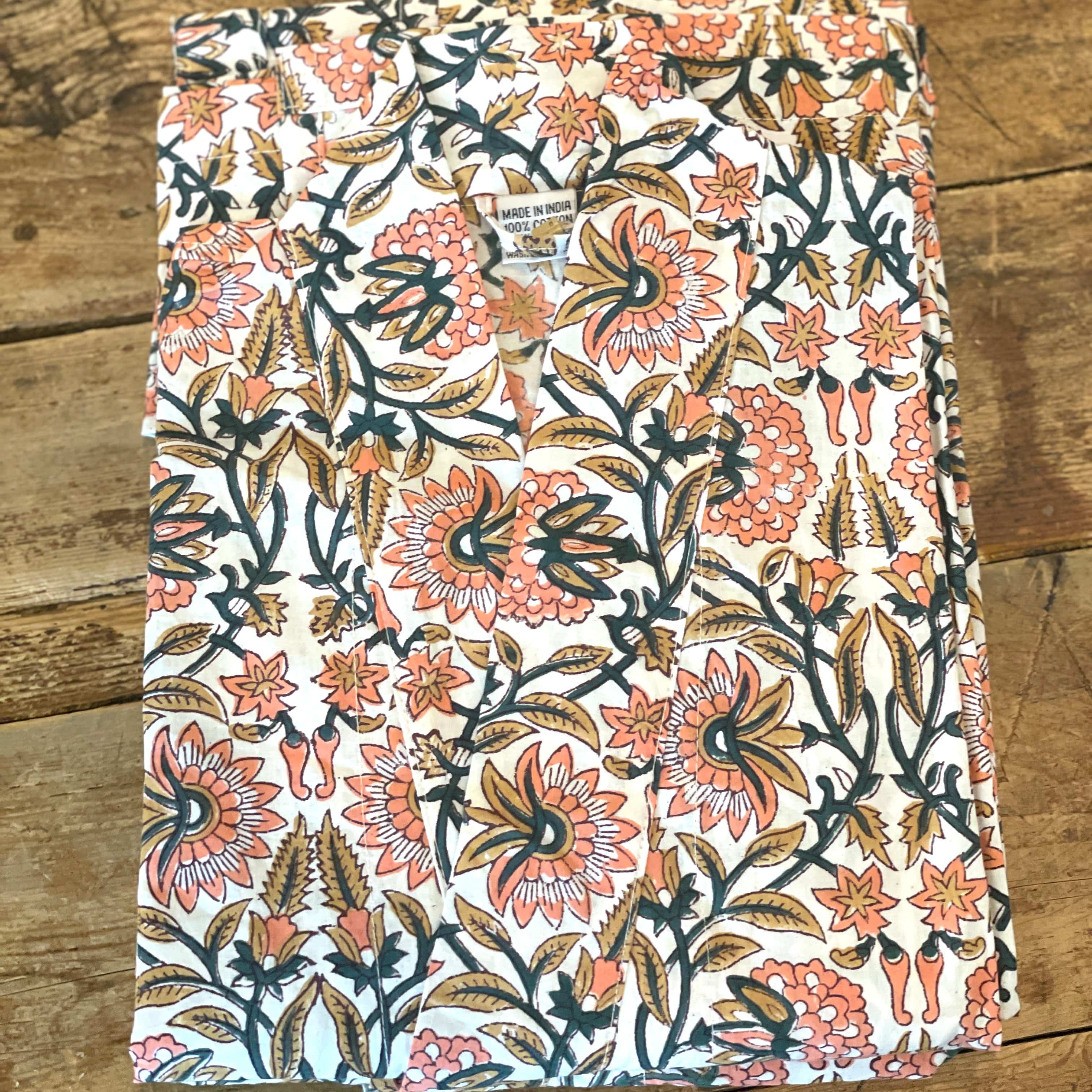 Sarah Peach Cotton Hand-Printed Robe - PORCH