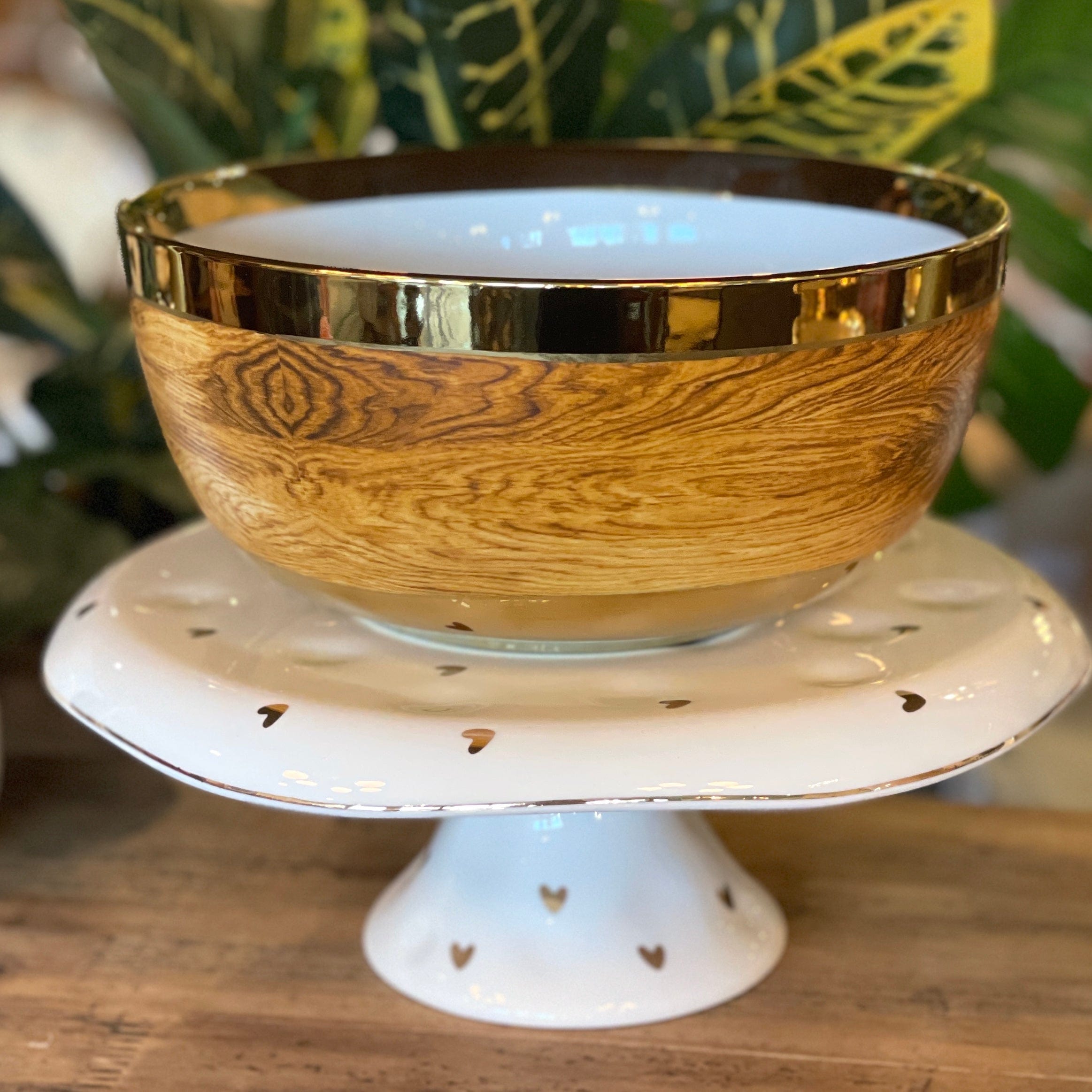 Gold Hearts Porcelain Cake Stand - PORCH