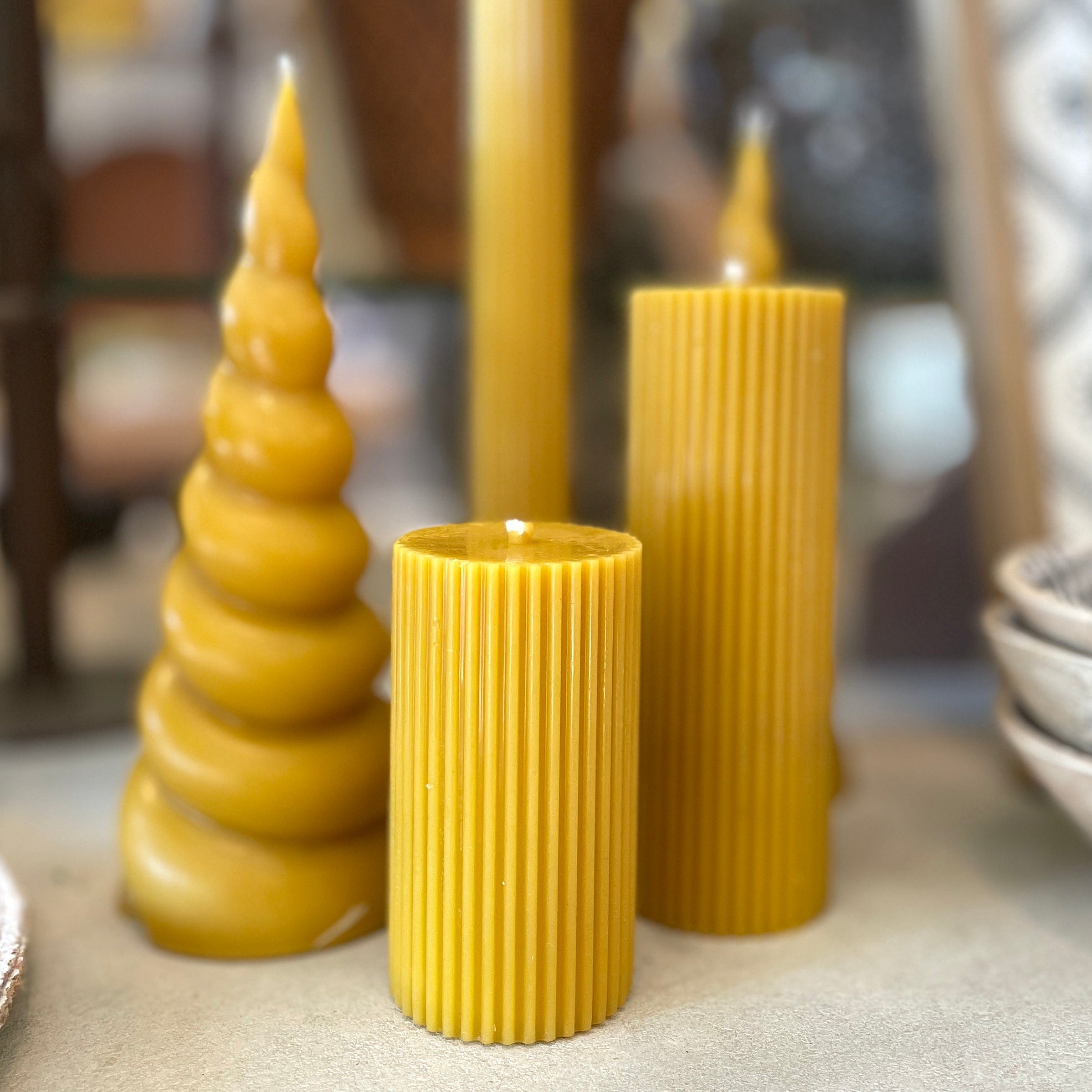 Small Fluted Beeswax Pillar Candle - PORCH