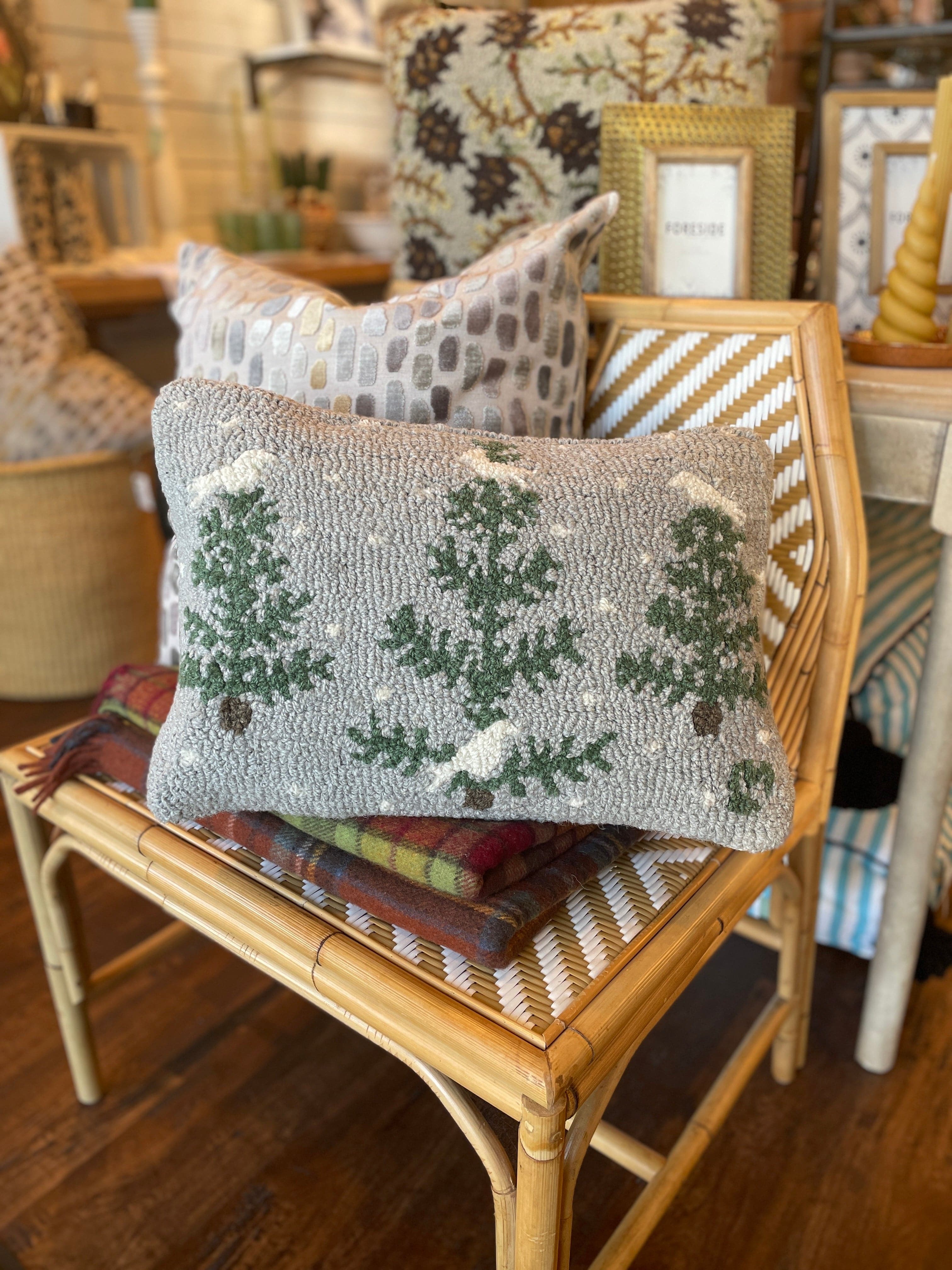 Feather Tree Grey Hooked Pillow - 14" x 20" - PORCH