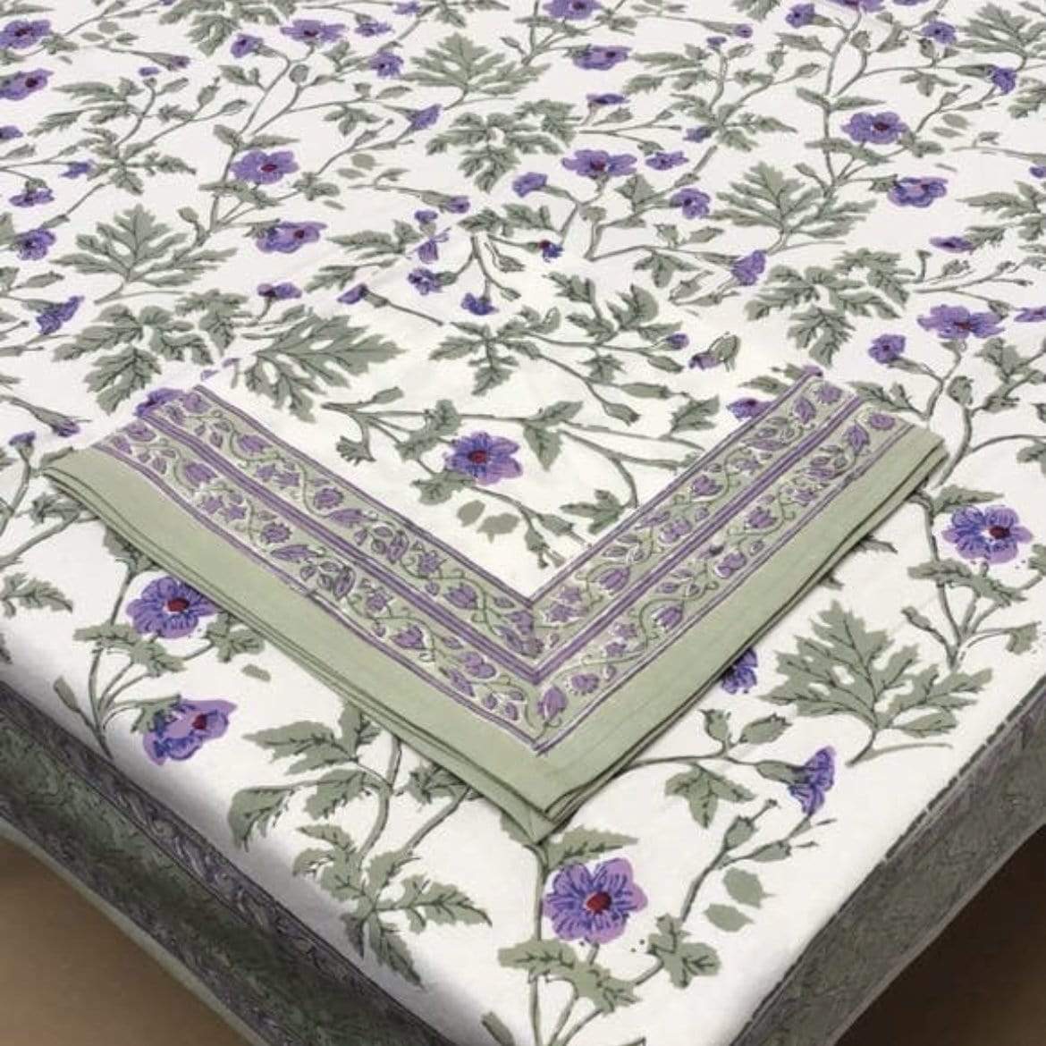 Rockrose Lilac N.H. Block Print Tablecloth - 60" x 120" - PORCH