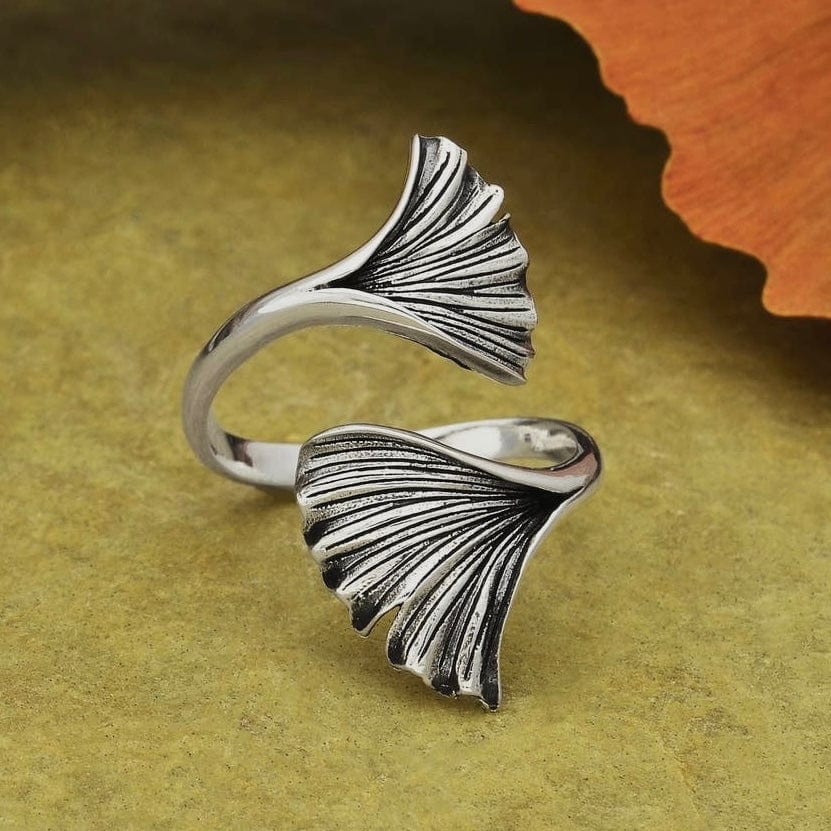 Gingko Leaf Adjustable Sterling Silver Ring - PORCH