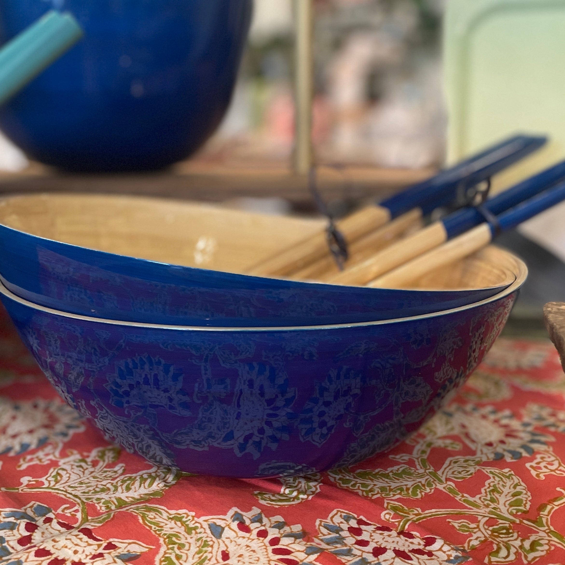 Blue Classic Lacquered Bamboo Bowl - PORCH