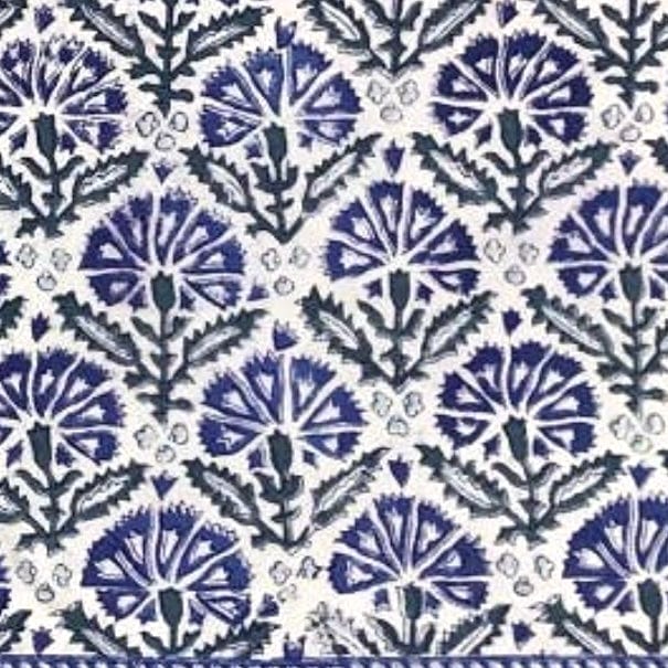 Chrysanthemum Blue Cotton Hand-Printed Robe - PORCH