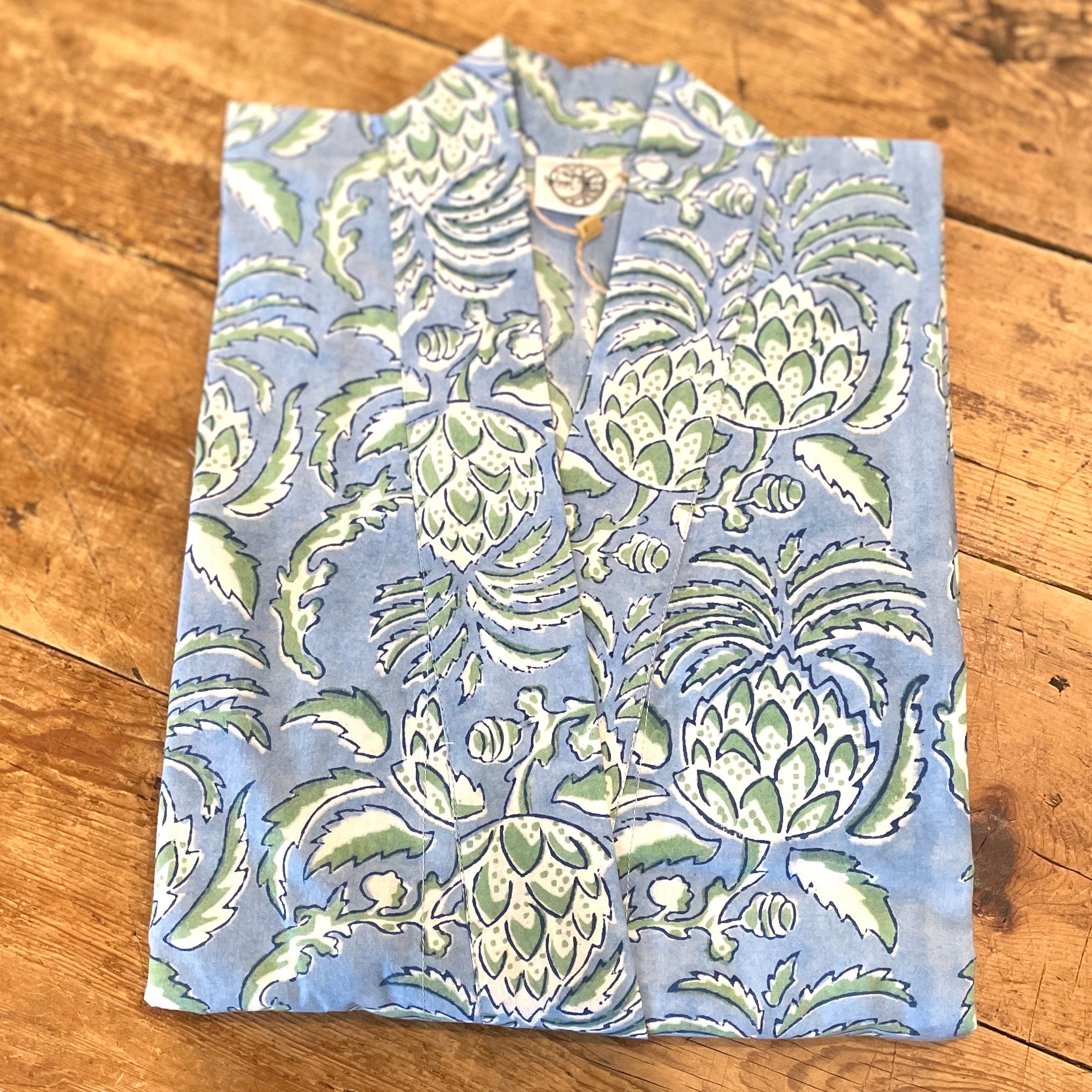 Thistle Blue Cotton Hand-Printed Robe - PORCH