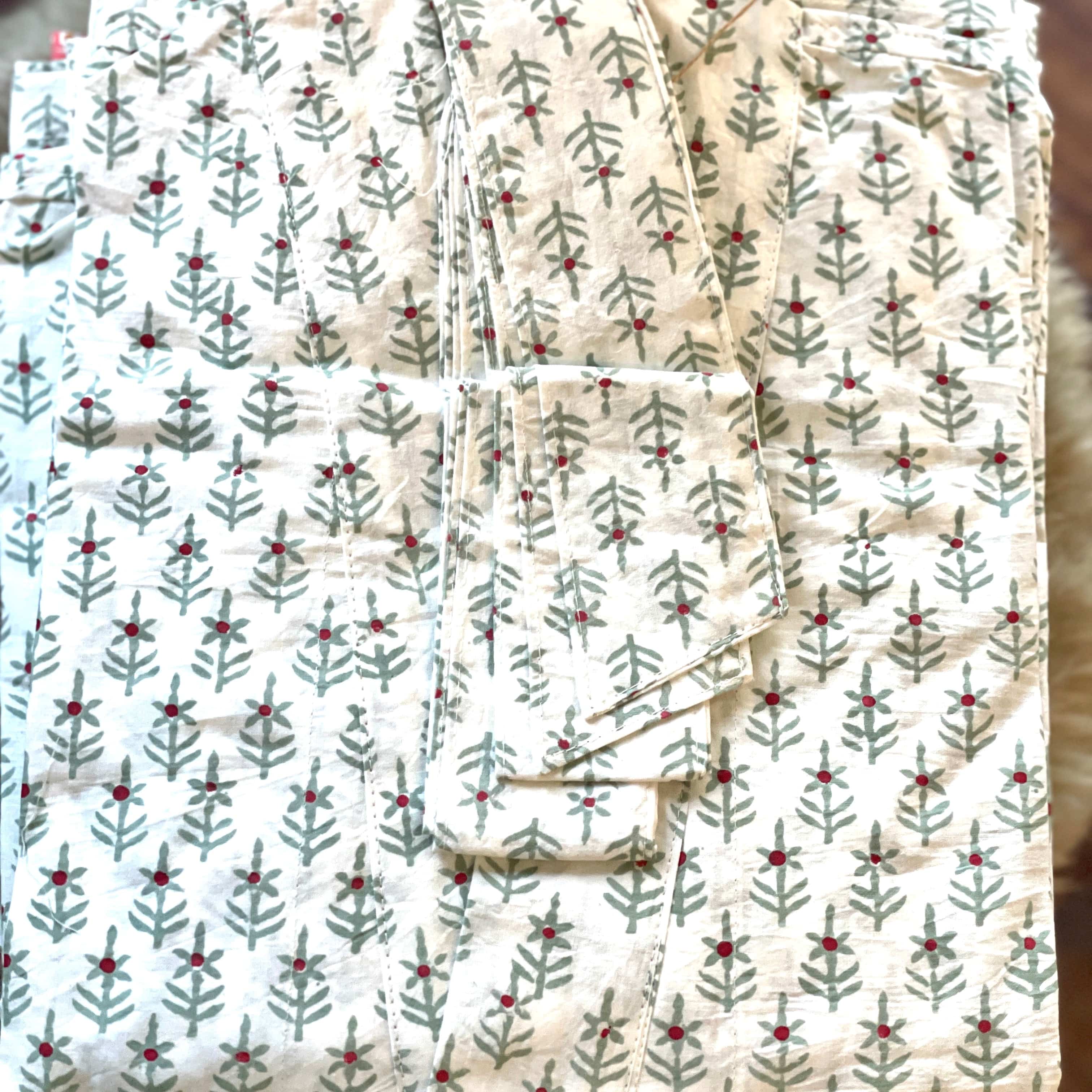 Winterberry Green Cotton Hand-Printed Robe - PORCH
