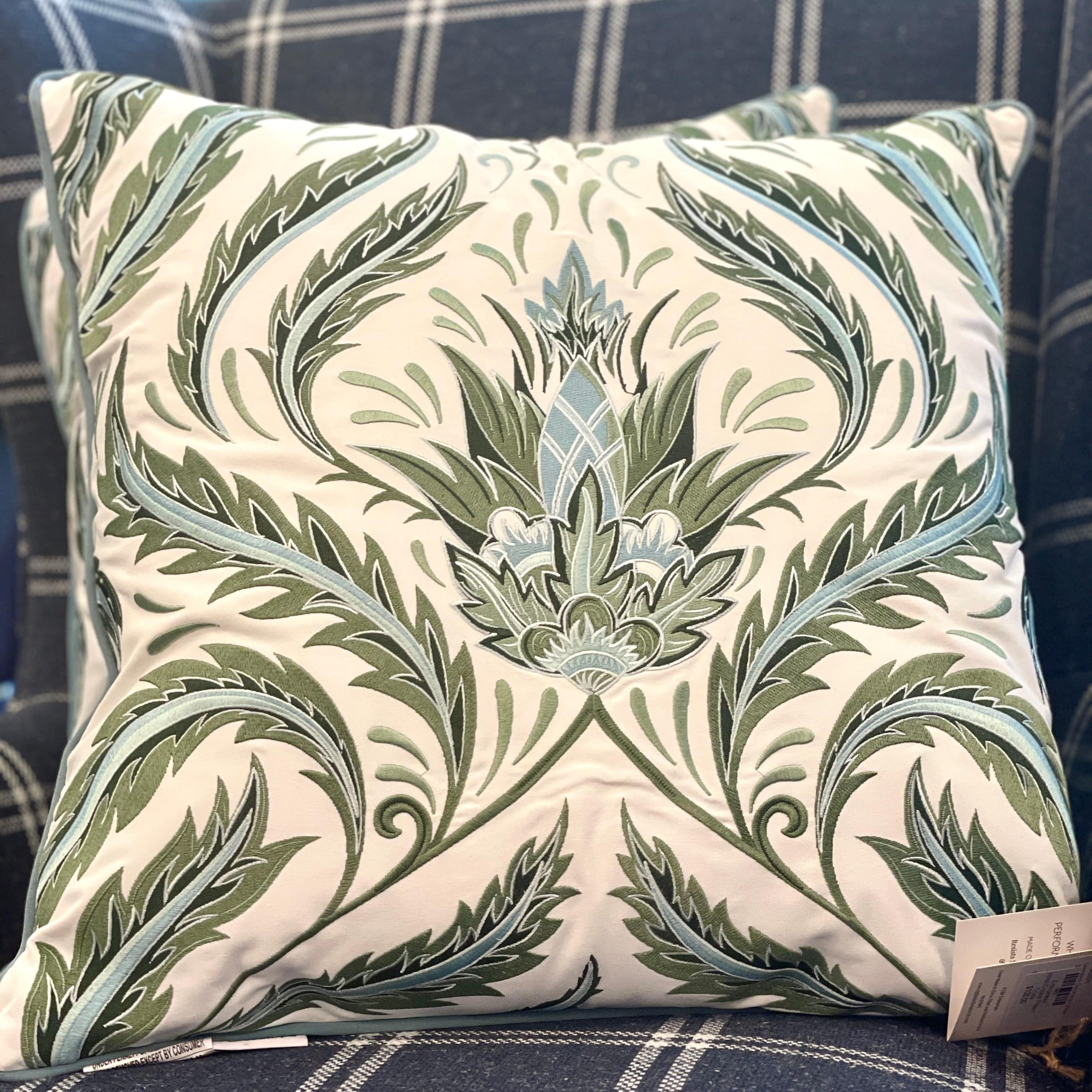 Thistle Embroidered Indoor/Outdoor Pillow - PORCH
