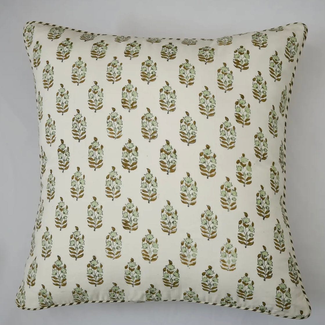 Boota Green/White Fabricrush Block Print Pillow - PORCH
