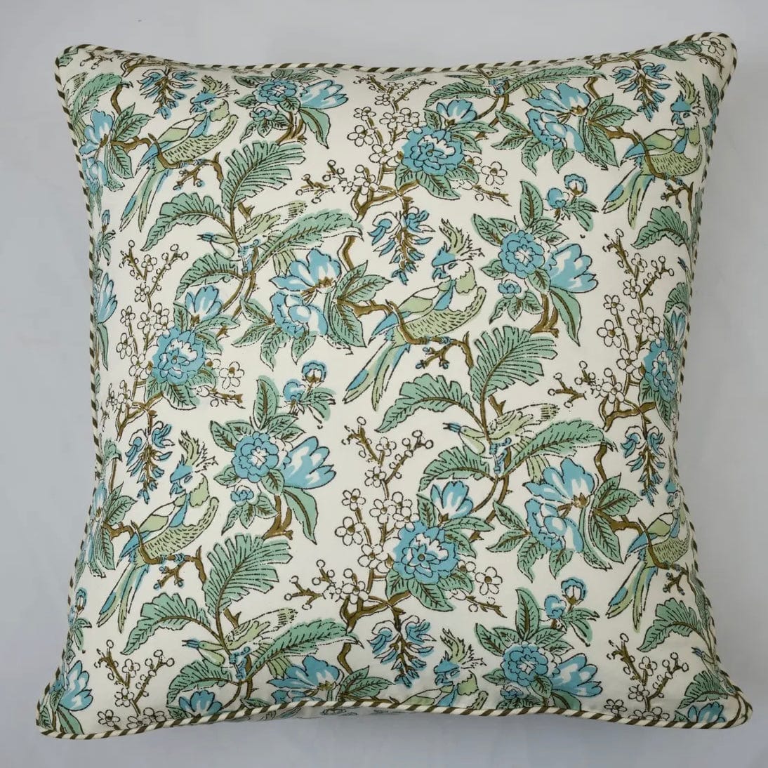 Eliza Blue/Green Fabricrush Block Print Pillow - PORCH