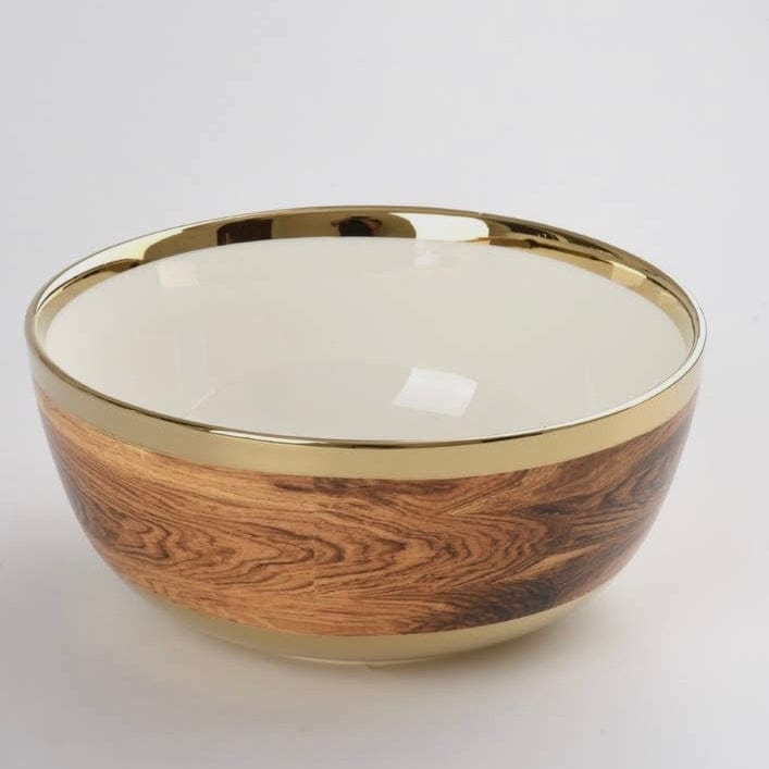 Large Faux Bois/Gold Porcelain Bowl - PORCH