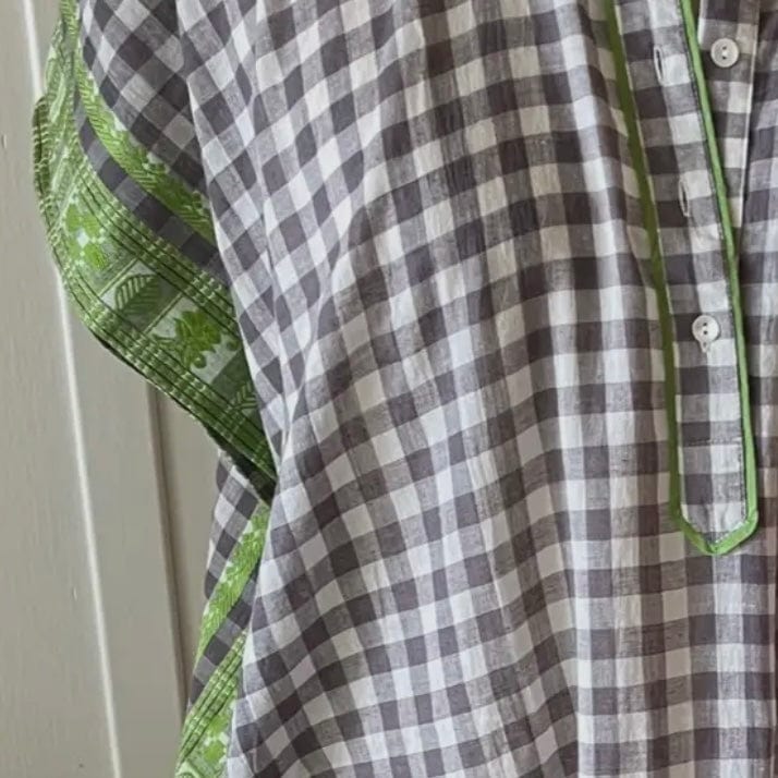 Apple Green Hand Embroidered Checked Tunic - PORCH