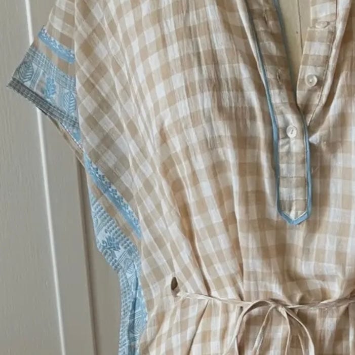 Ice Blue Hand Embroidered Checked Tunic - PORCH