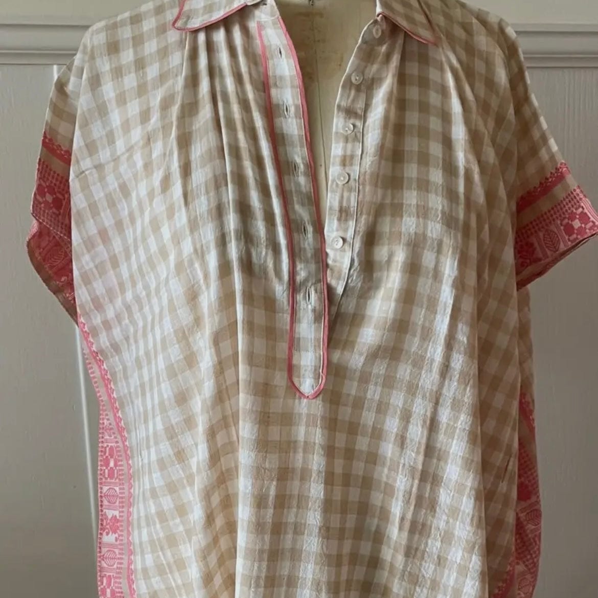 Pink Hand Embroidered Checked Tunic - PORCH