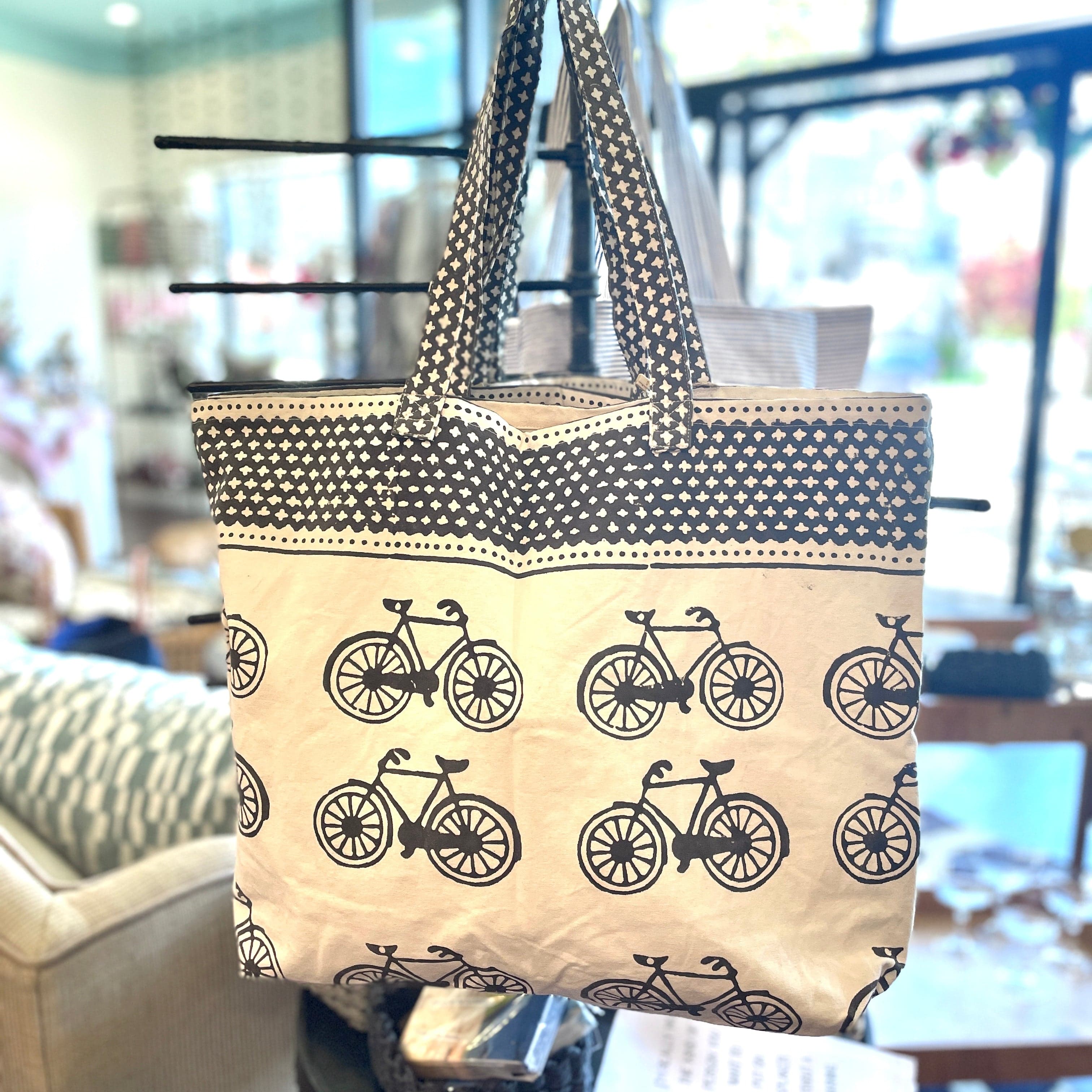 Bike Hand Printed Canvas Tote Bag - PORCH