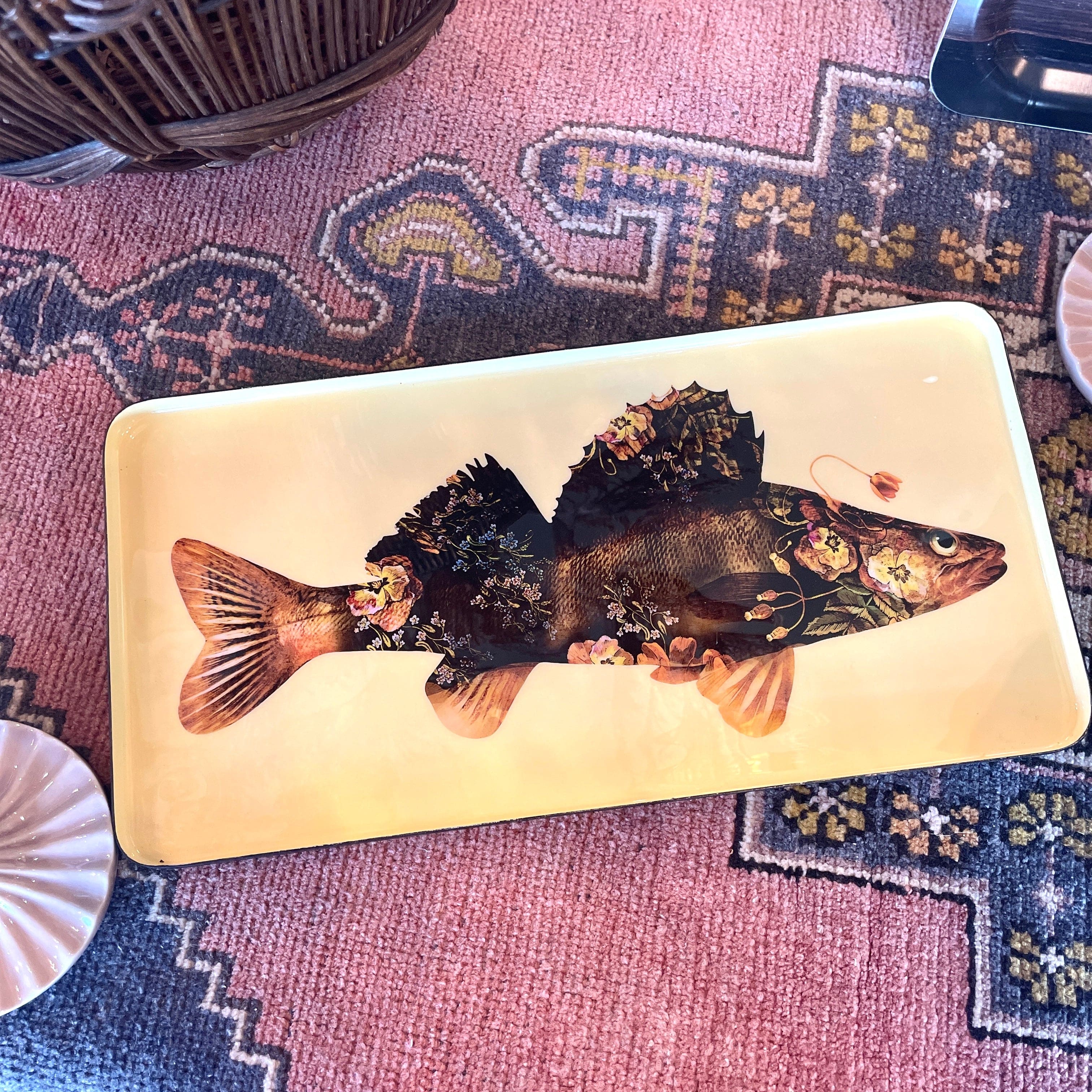 Flower Fish Handmade Enameled Rectangle Tray - PORCH