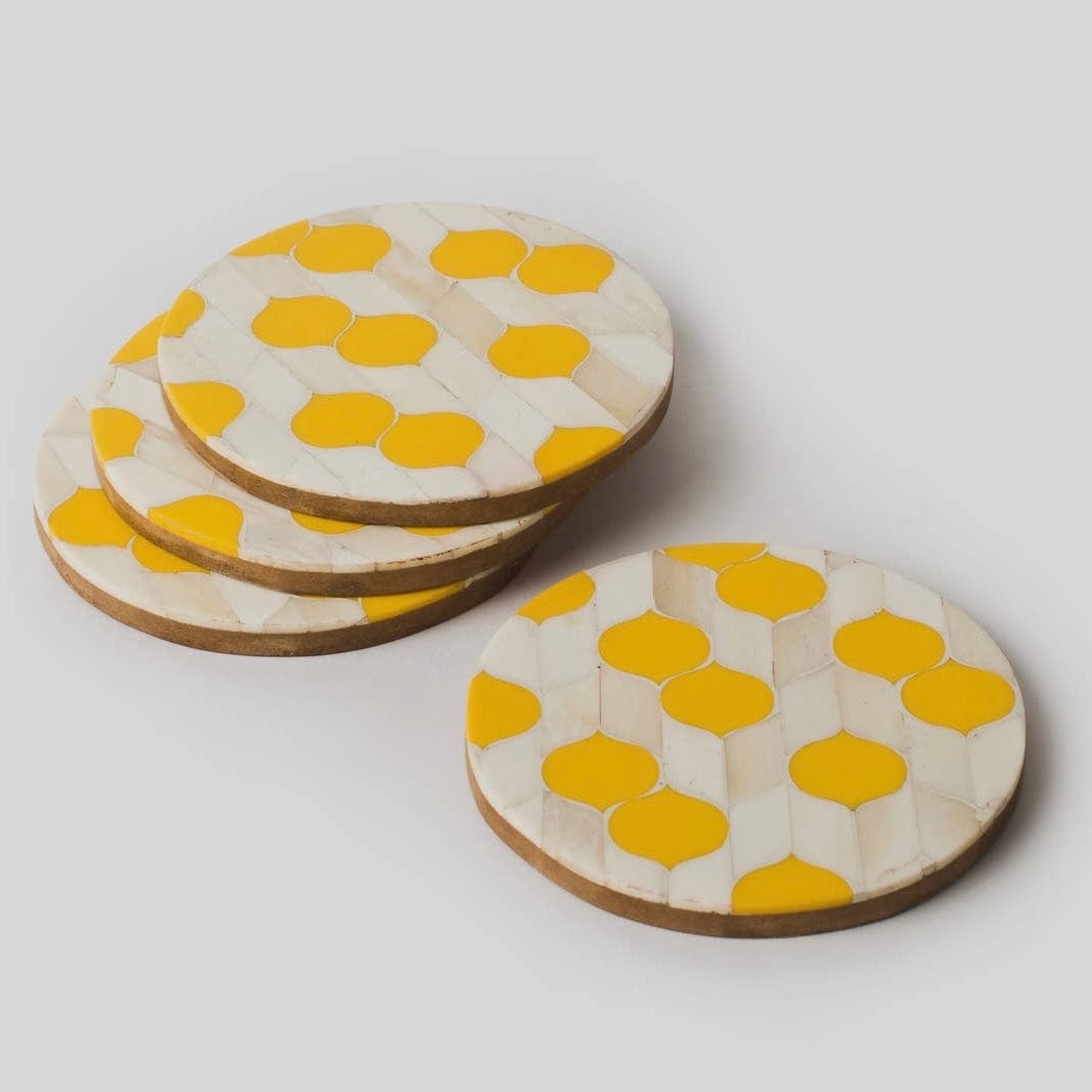 Yellow/Scallop Inlay Coasters - Set of 4 - PORCH
