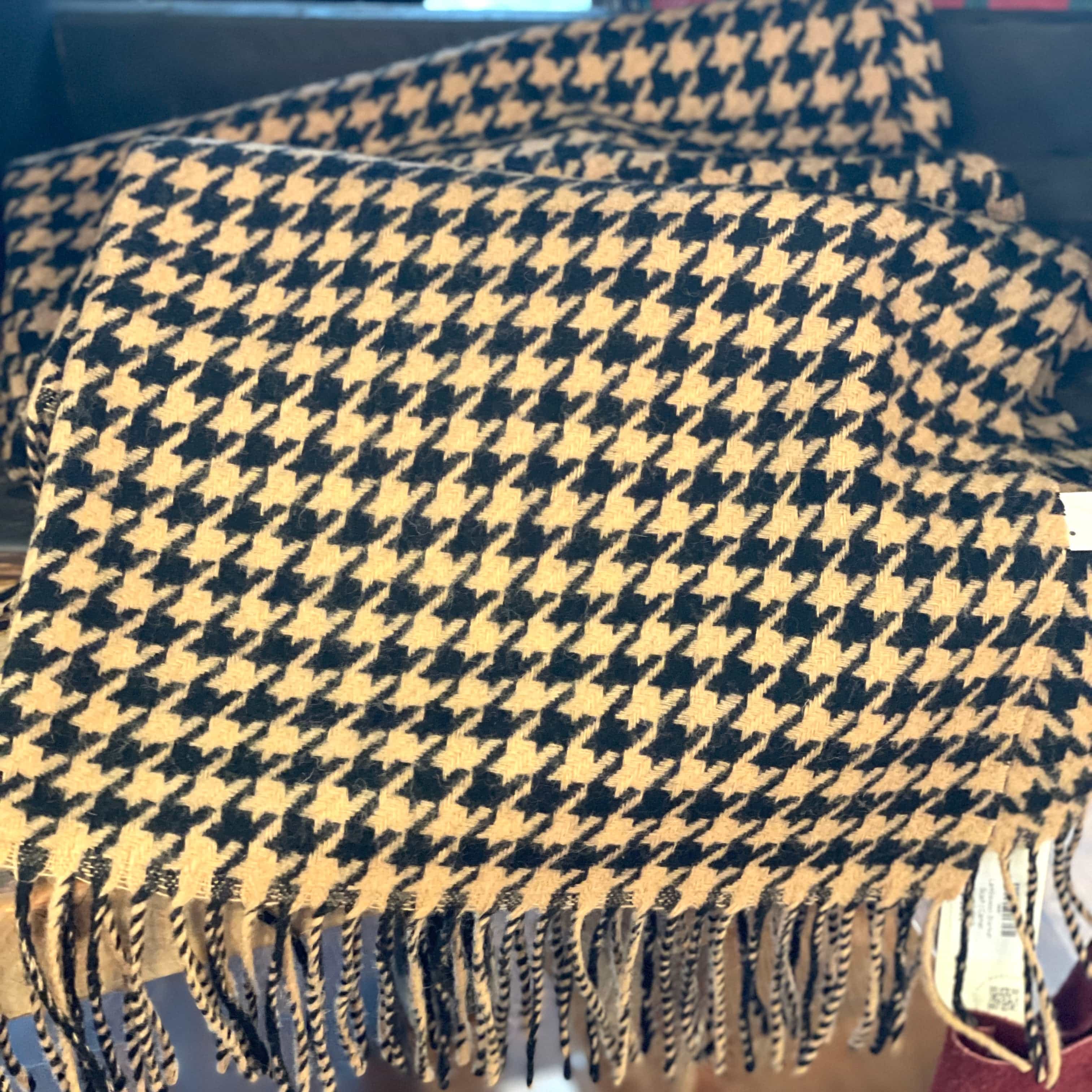 Camel Houndstooth Lambswool Blanket Scarf - PORCH