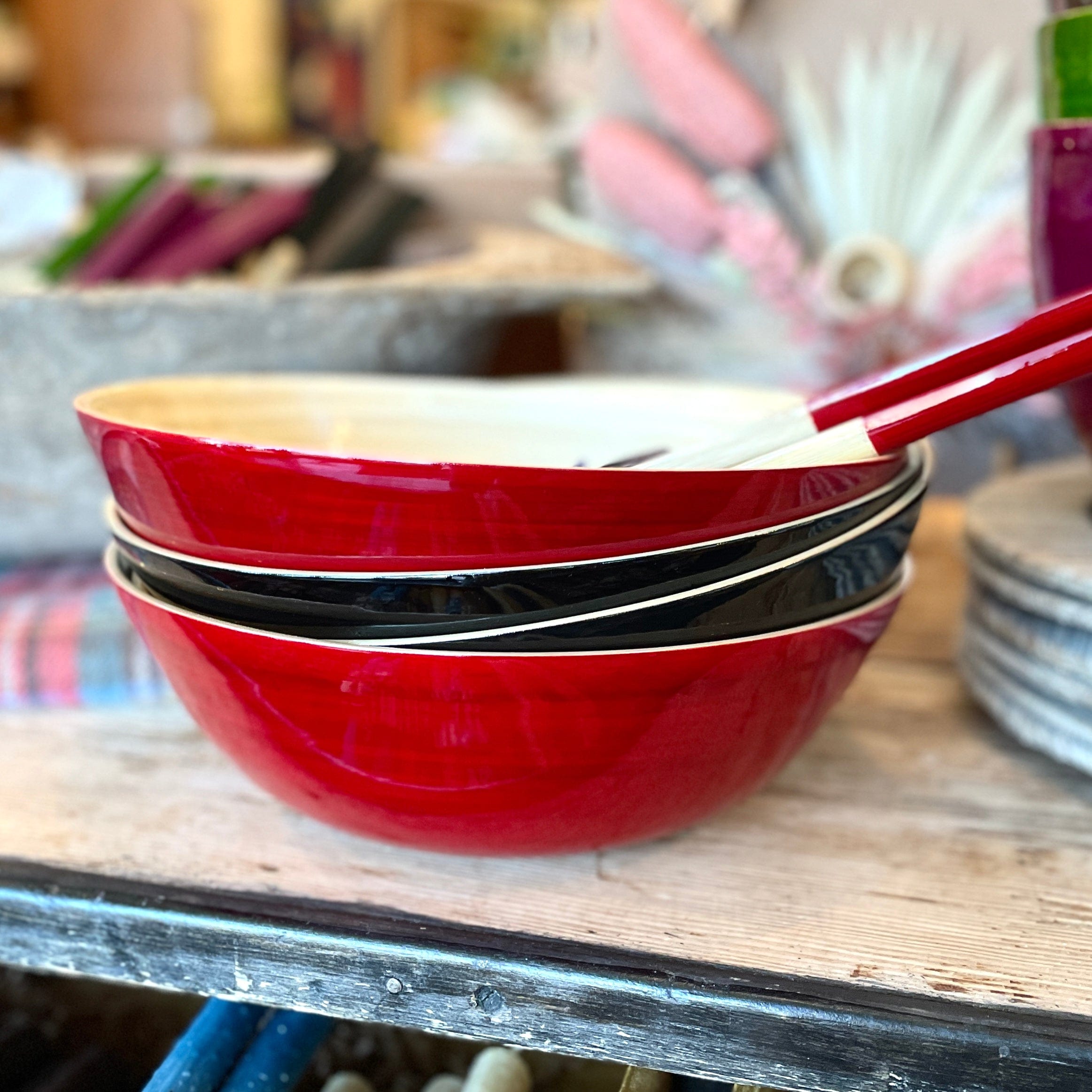 Large Shallow Lacquered Bamboo Bowl - PORCH