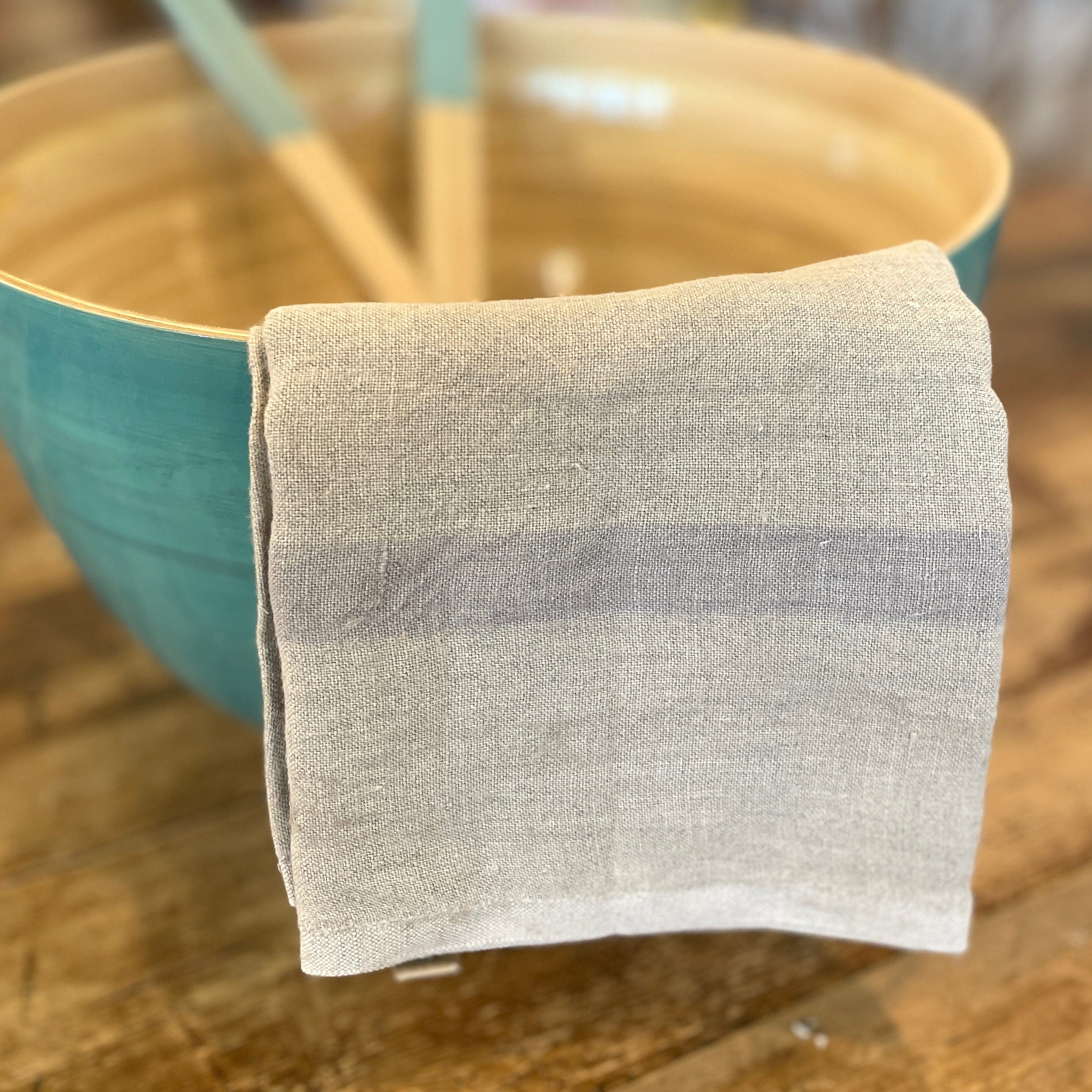 Natural/Grey Laundered Linen Tea Towel - PORCH