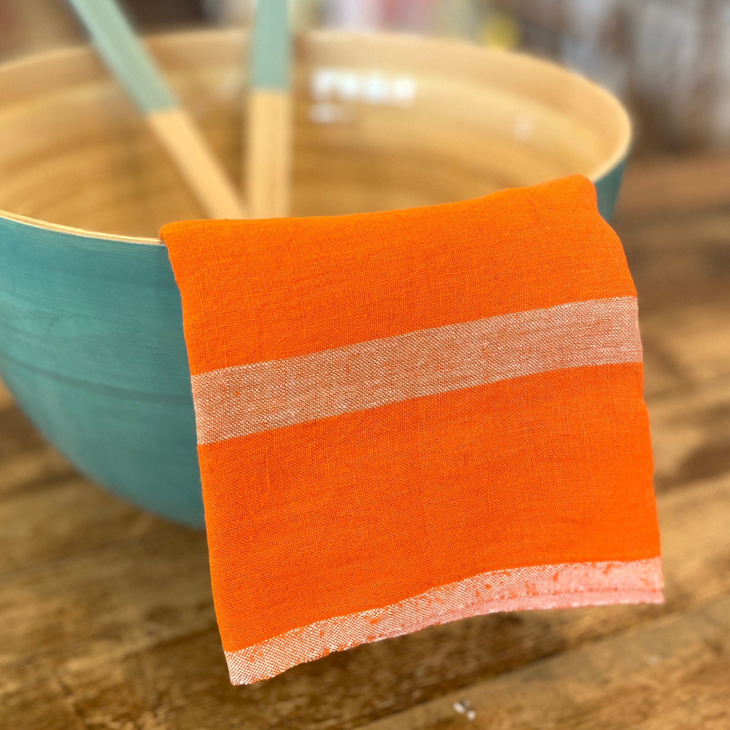 Orange/Natural Laundered Linen Tea Towel - PORCH
