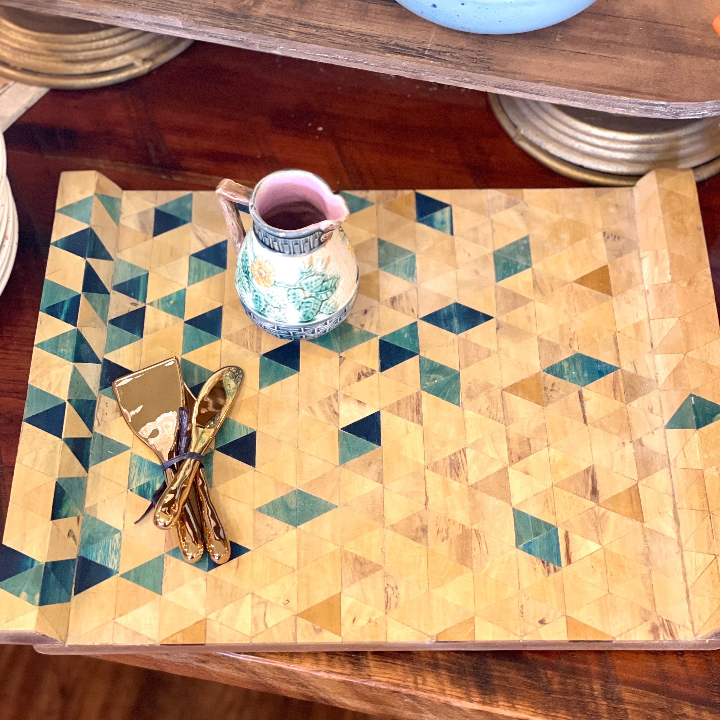 Green/Natural Marquetry Tray - PORCH