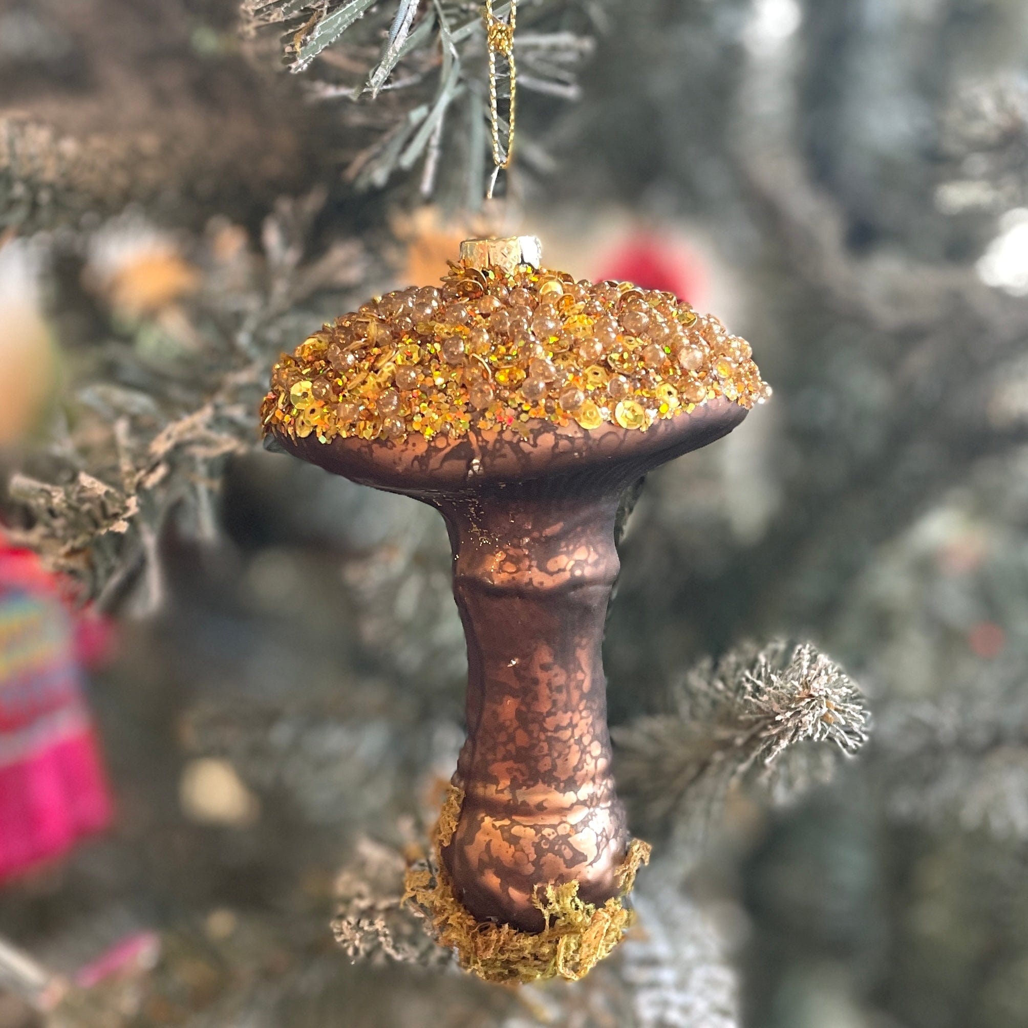 Gold Top Mercury Glass Mushroom Ornament - PORCH