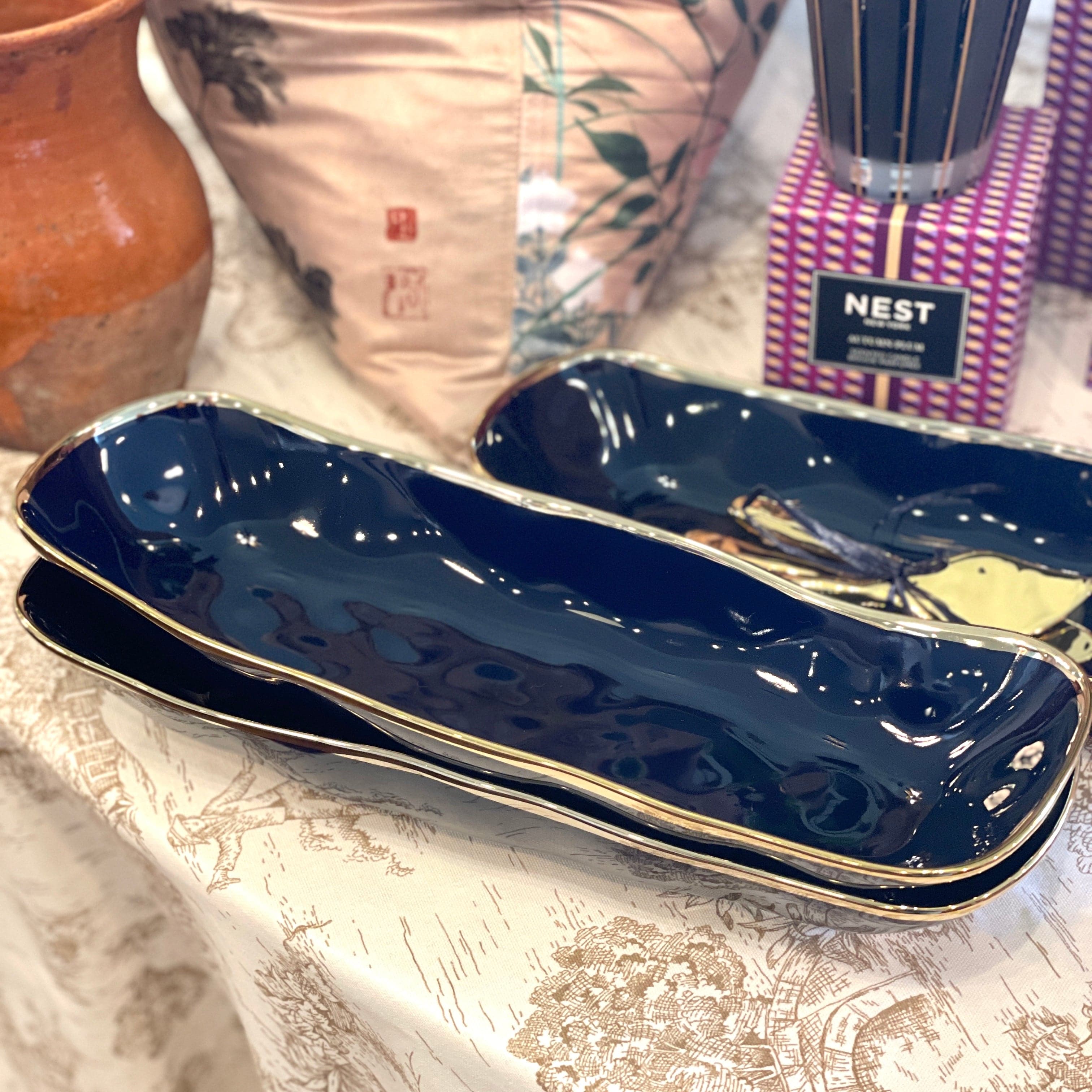 Navy/Gold Porcelain Bread Tray - PORCH