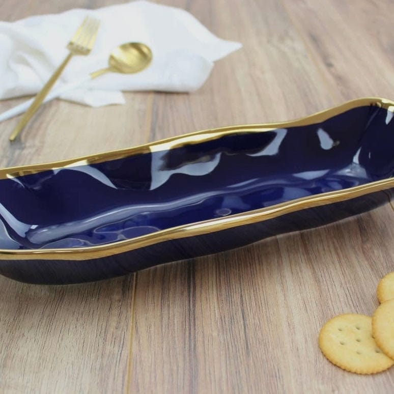Navy/Gold Porcelain Bread Tray - PORCH