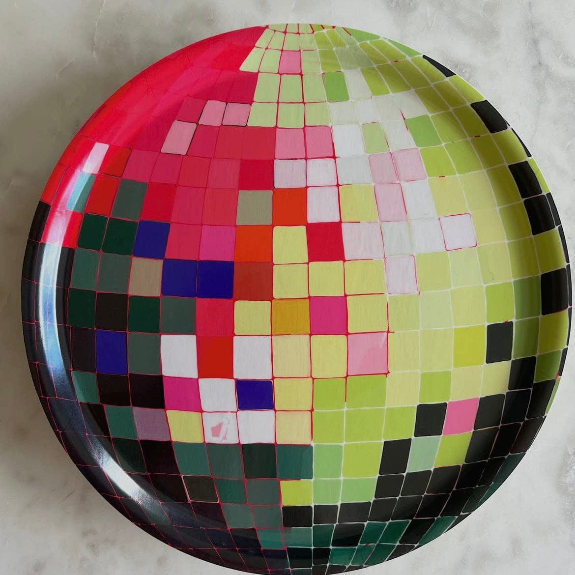 Round/Pink/Green Disco Ball One & Only Birch Serving Tray - PORCH