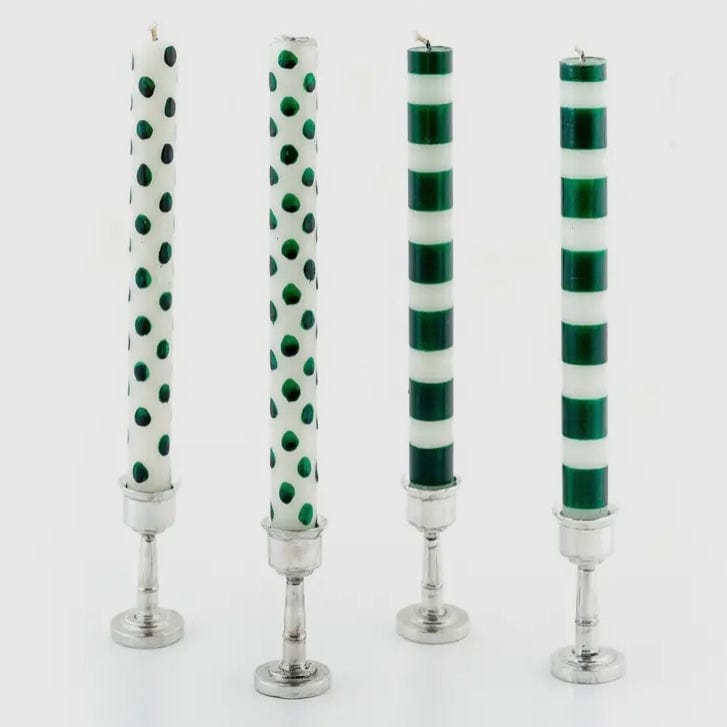 Green Stripes and Dots Taper Candles - Set of 4 - PORCH