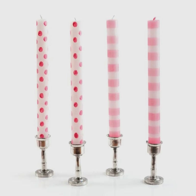 Pink Stripes and Dots Taper Candles - Set of 4 - PORCH