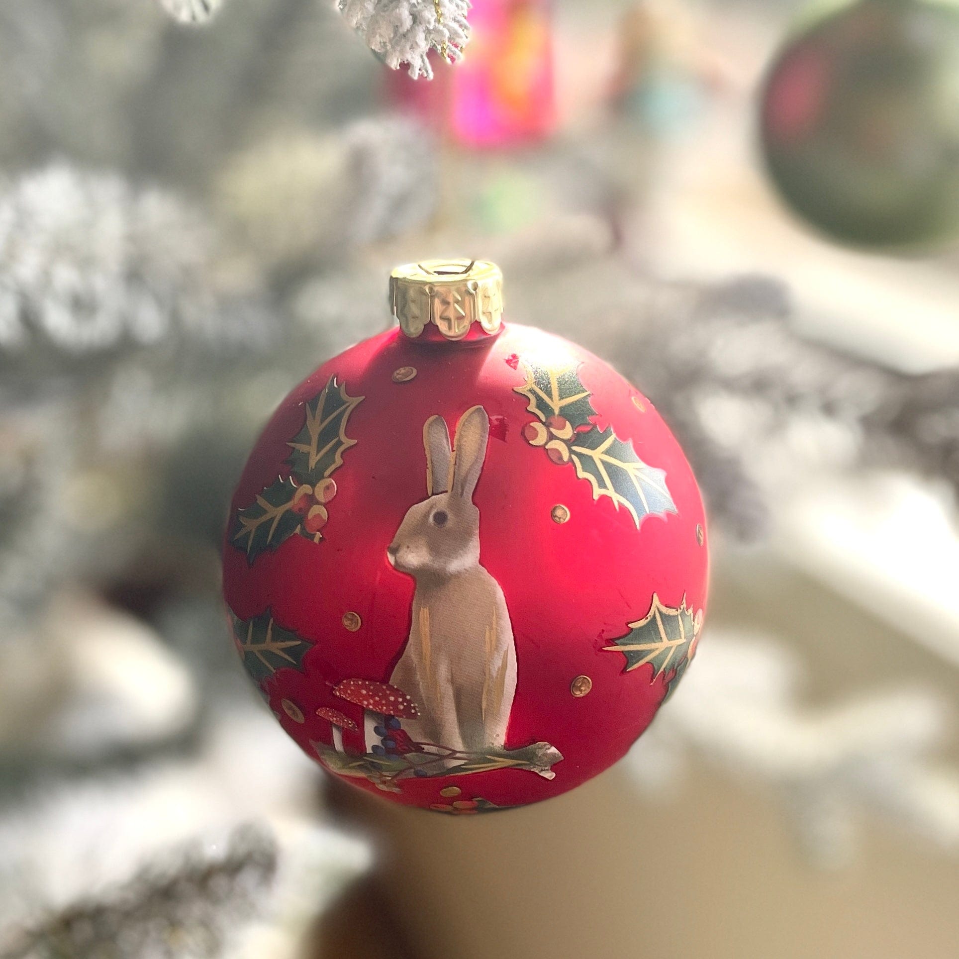 Red/Hare Vintage-Style Glass Ball Ornament - PORCH