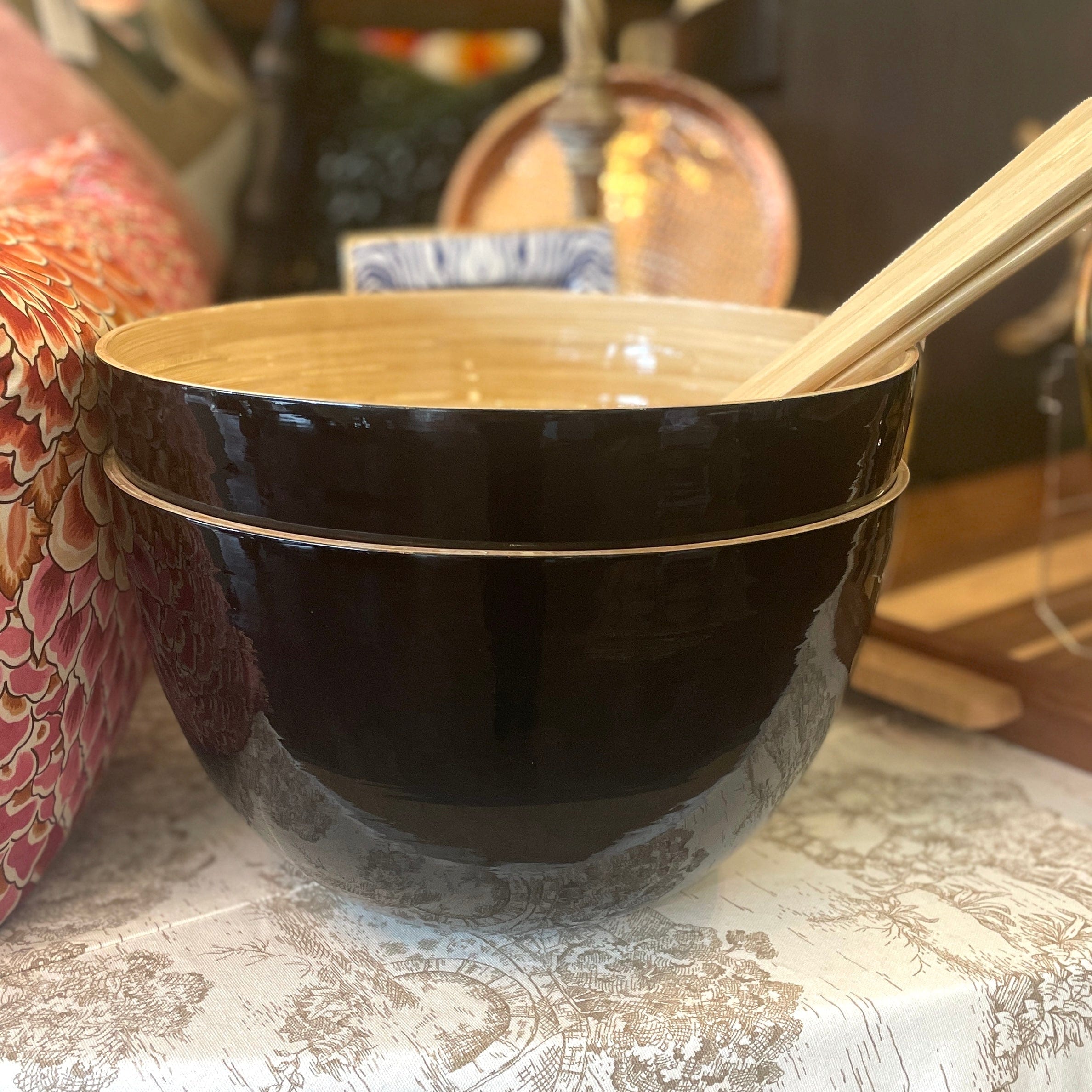Black XL Tall Lacquered Bamboo Serving Bowl - PORCH