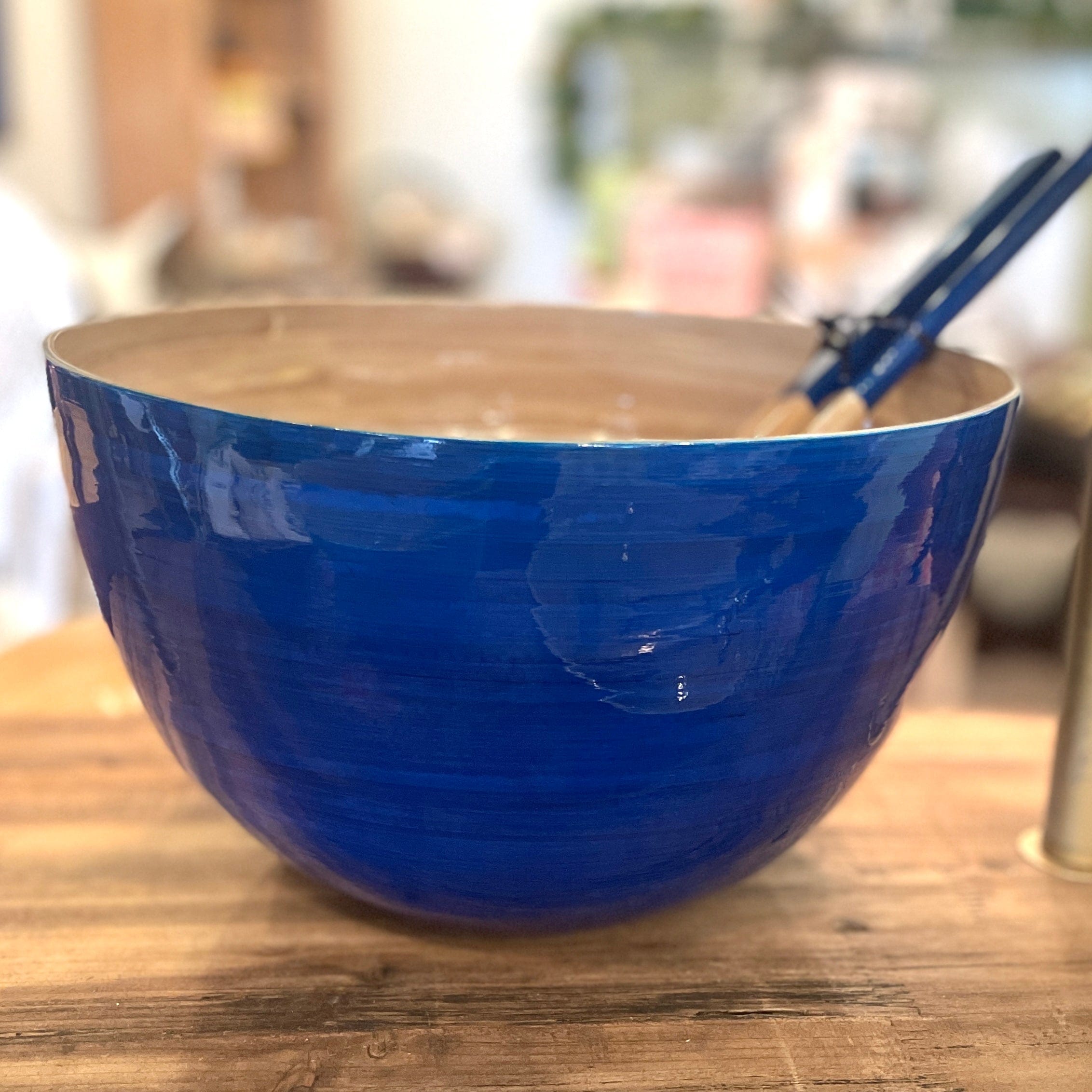 Blue XL Tall Lacquered Bamboo Serving Bowl - PORCH