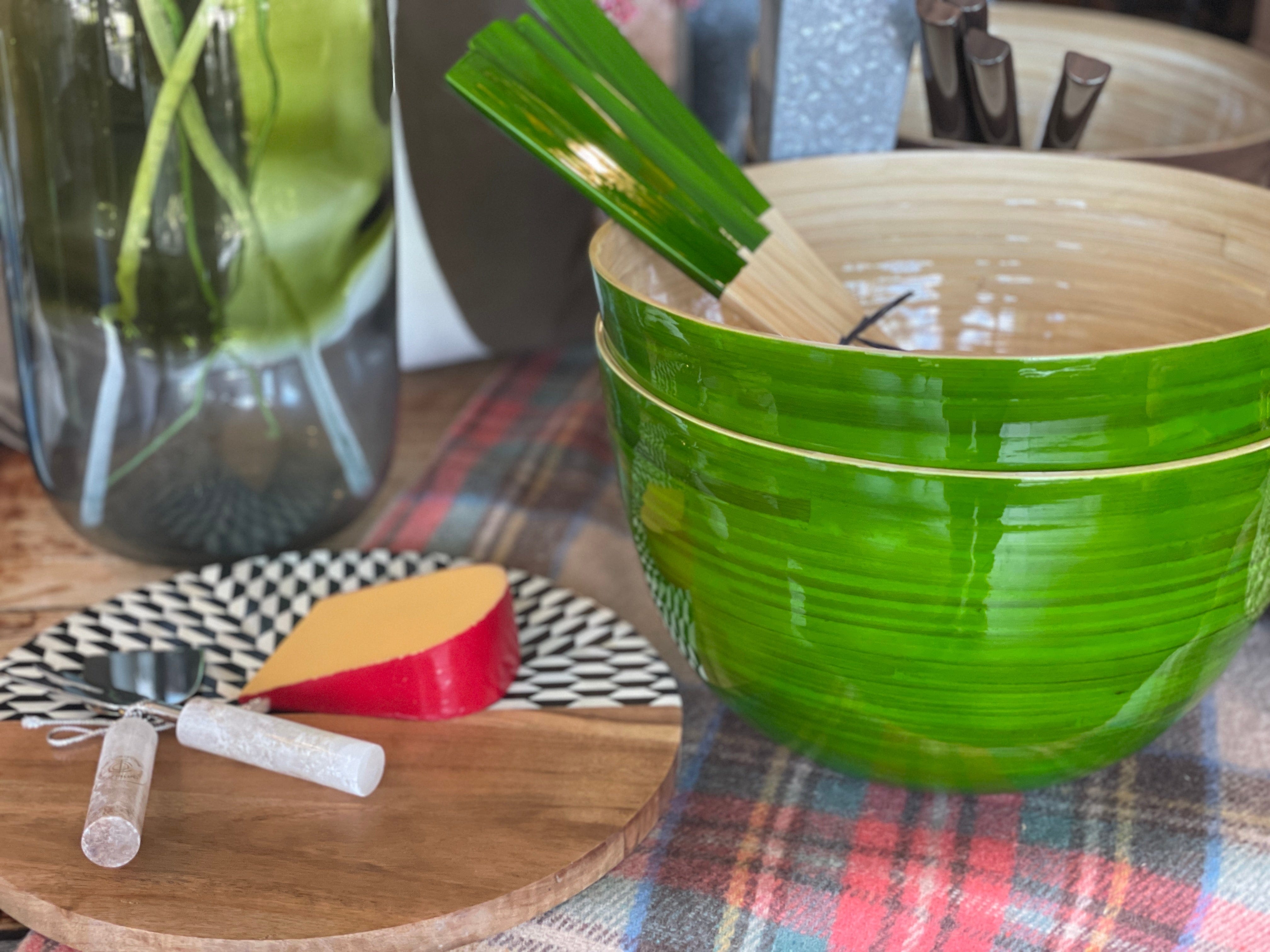 Green XL Tall Lacquered Bamboo Serving Bowl - PORCH