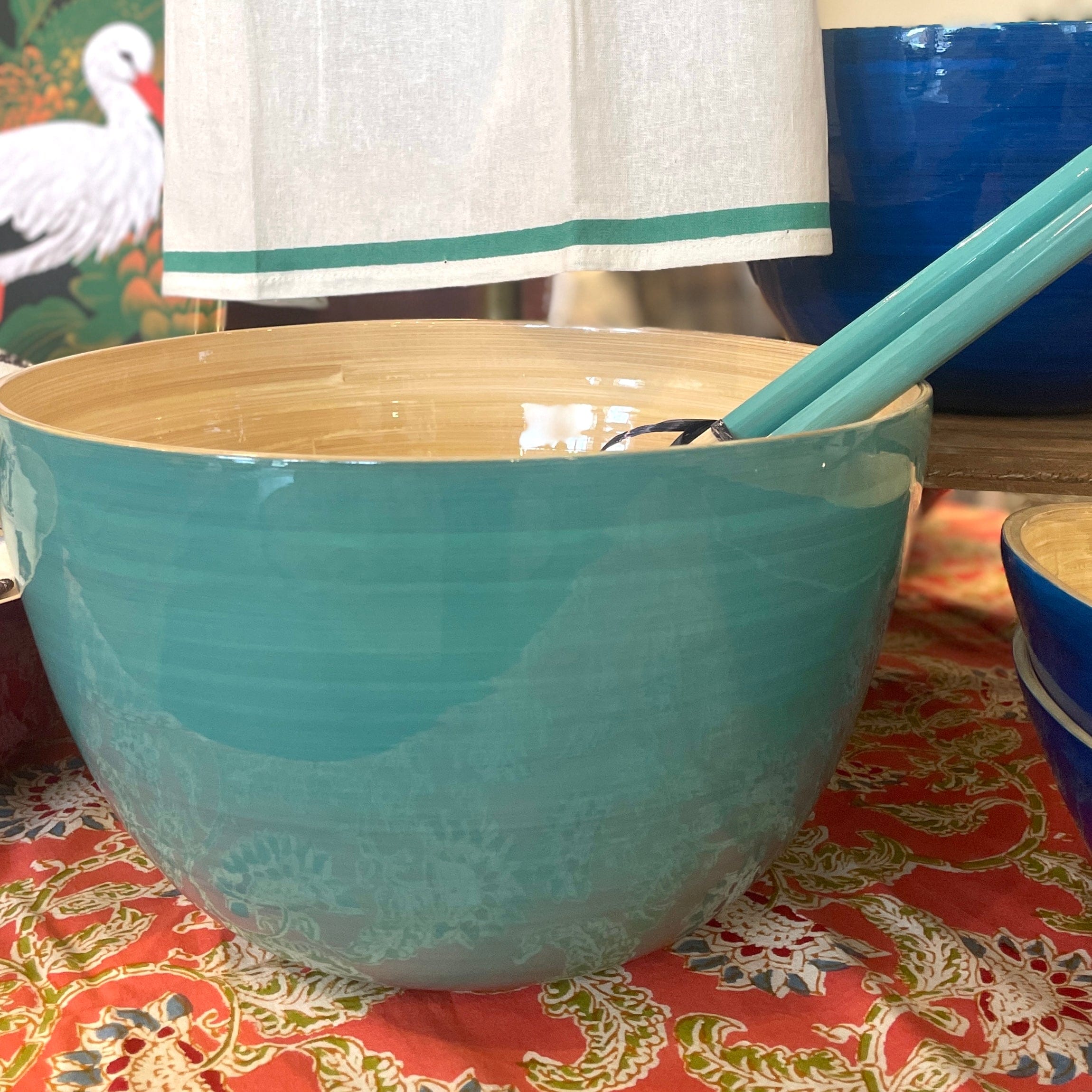 Lt. Blue XL Tall Lacquered Bamboo Serving Bowl - PORCH