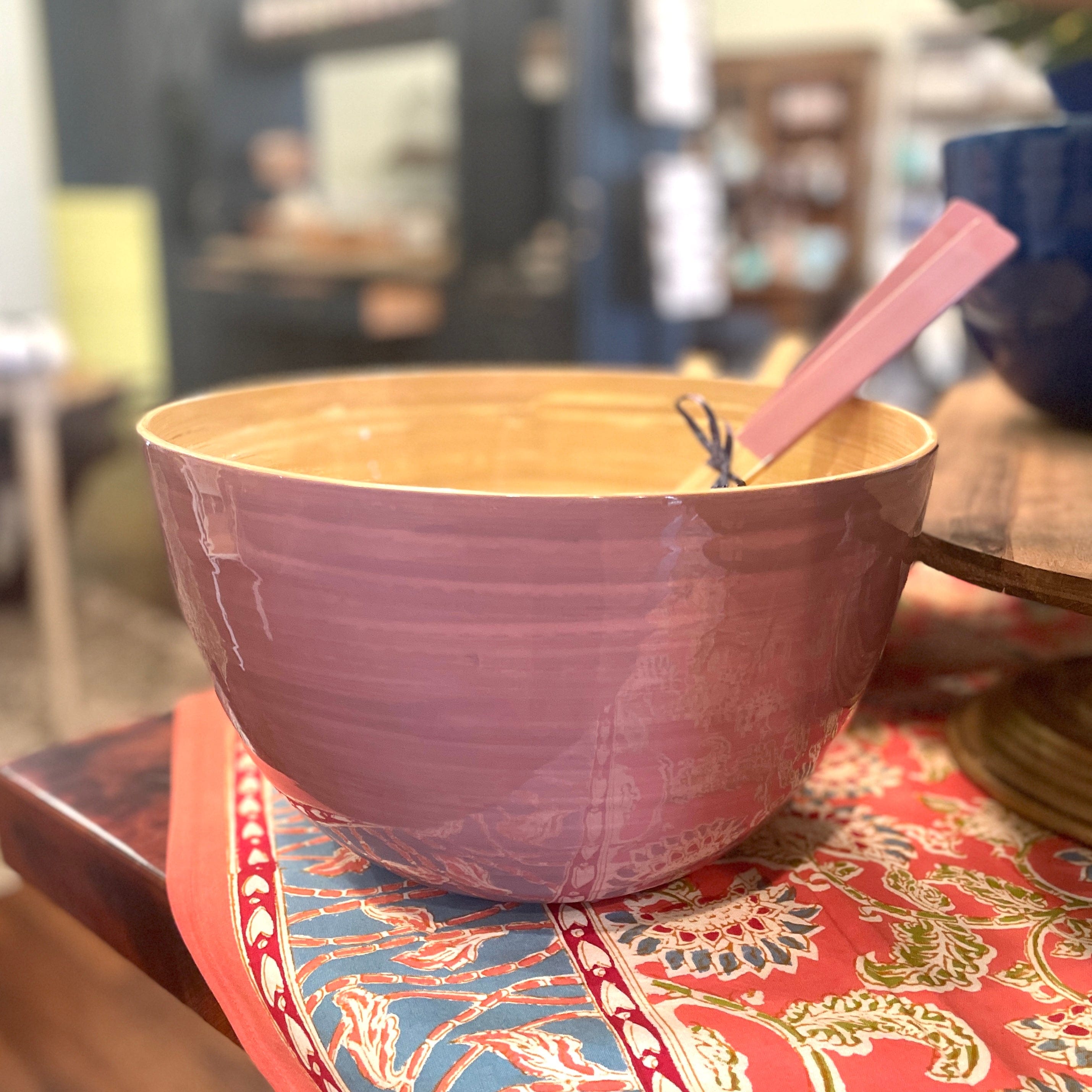 Mauve XL Tall Lacquered Bamboo Serving Bowl - PORCH
