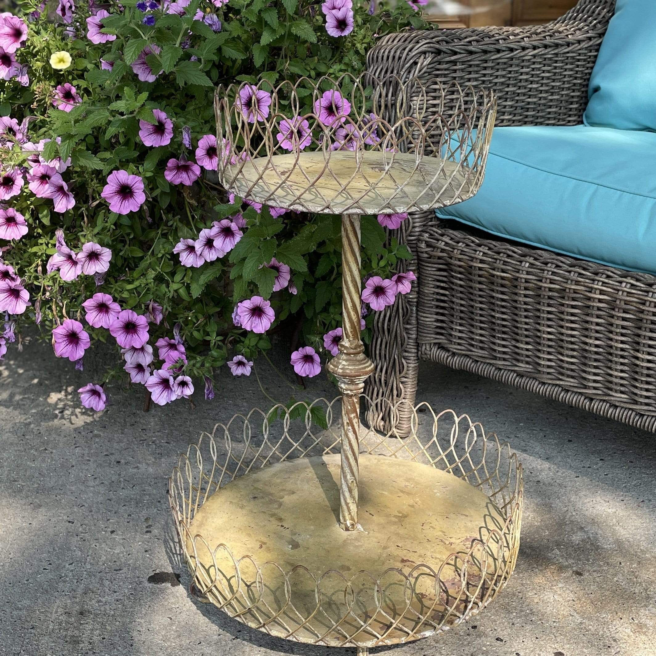 Antique French Two-Tier Iron Plant Stand - PORCH