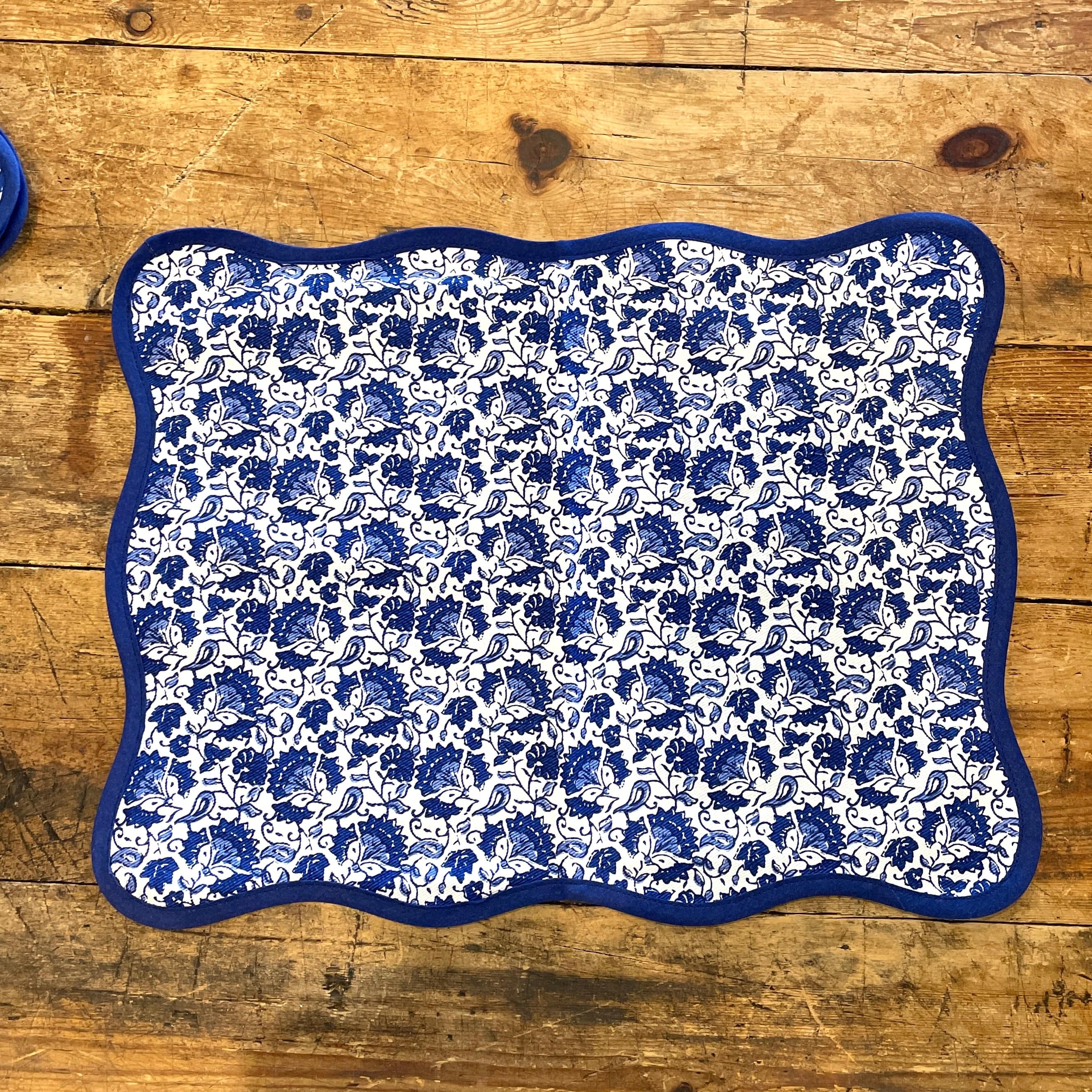 Blue/White Scalloped Placemats - Set of 4 - PORCH