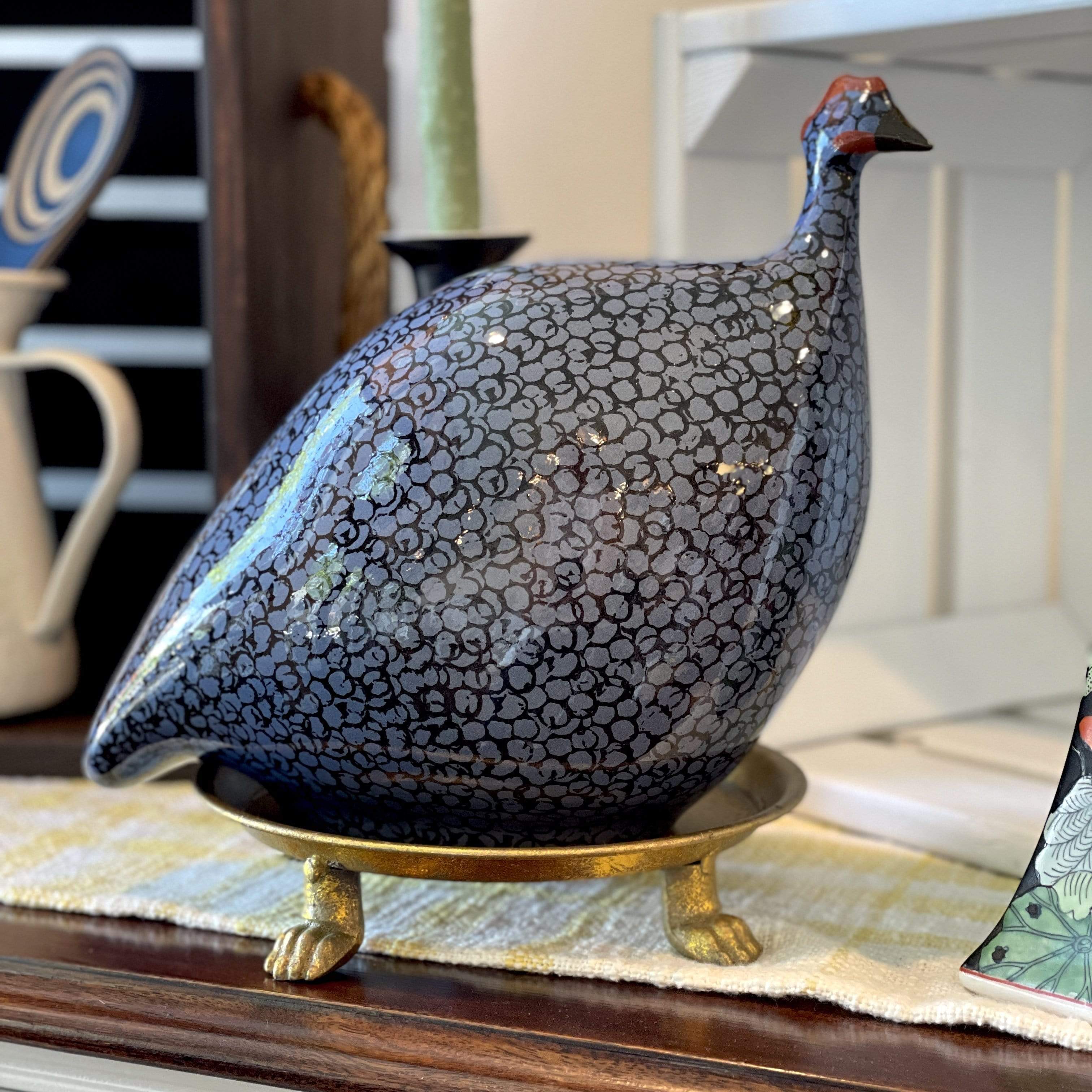 Electric Blue/Black Ceramic Guinea Fowl - Large - PORCH