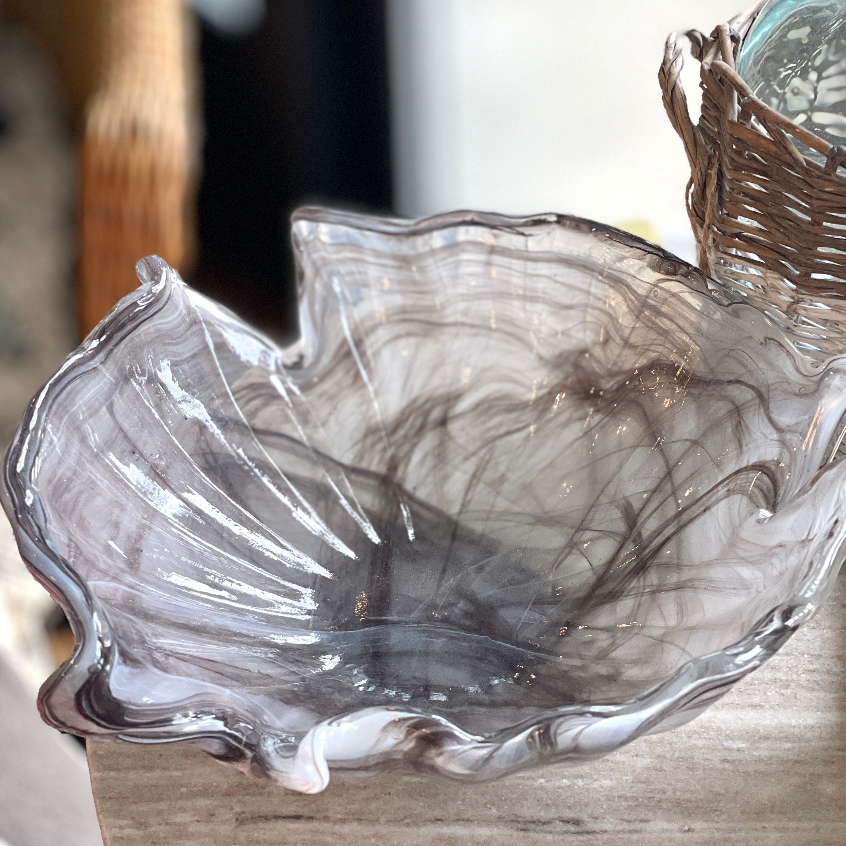 Estate Murano-Style  Gray Marbled Art Glass Bowl - PORCH