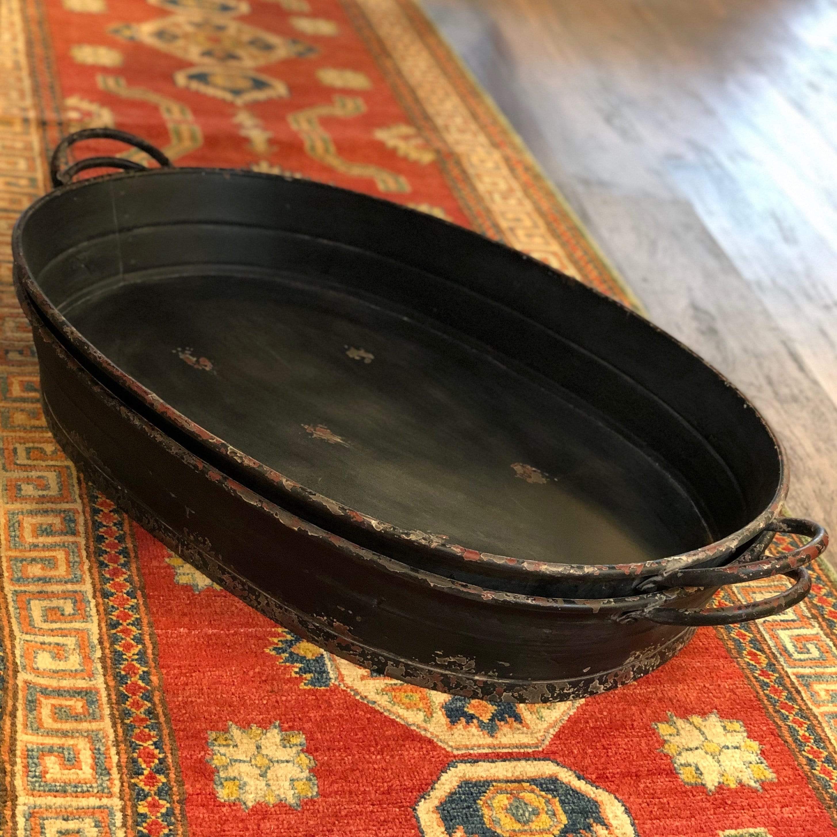 Extra Large Oval Metal Tray with Handles - PORCH