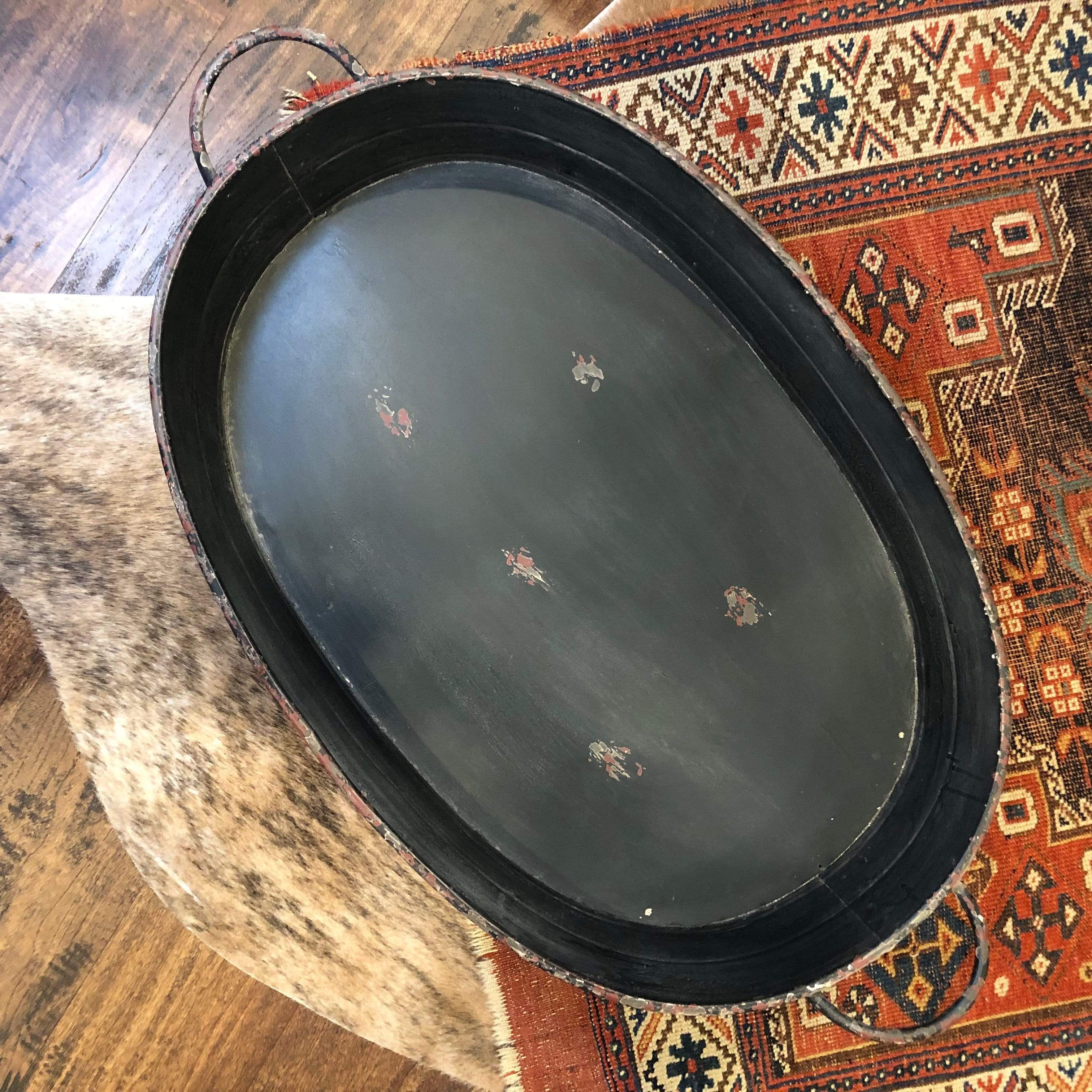 Extra Large Oval Metal Tray with Handles - PORCH