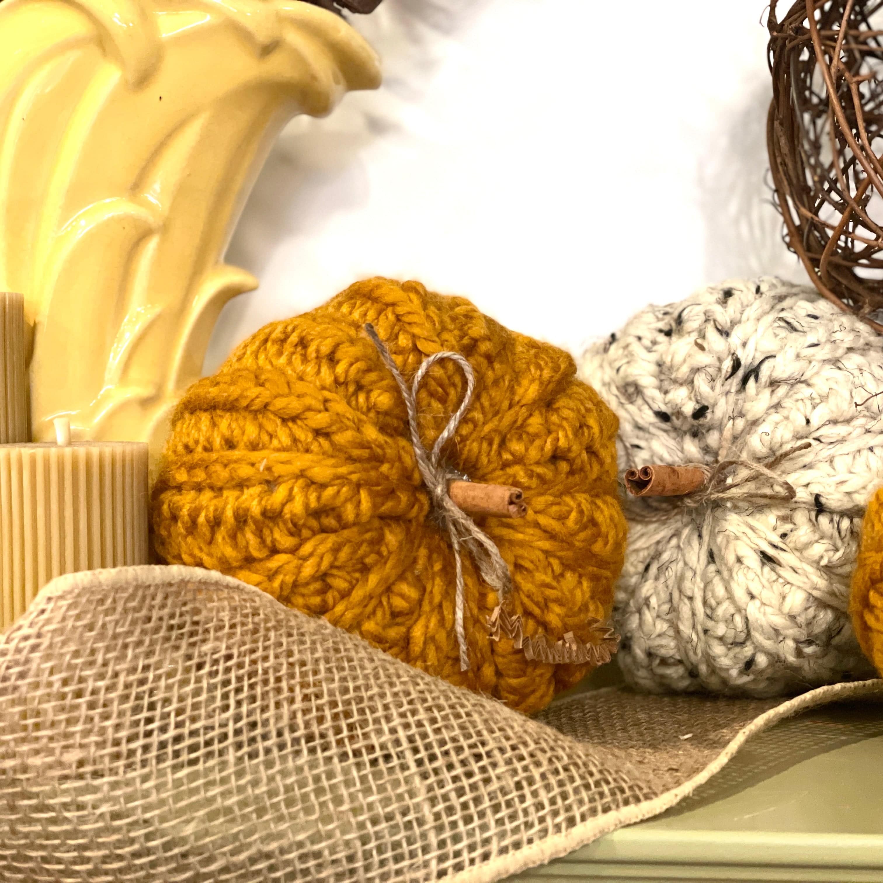 Butterscotch/Medium Farmhouse Crocheted Pumpkin - PORCH