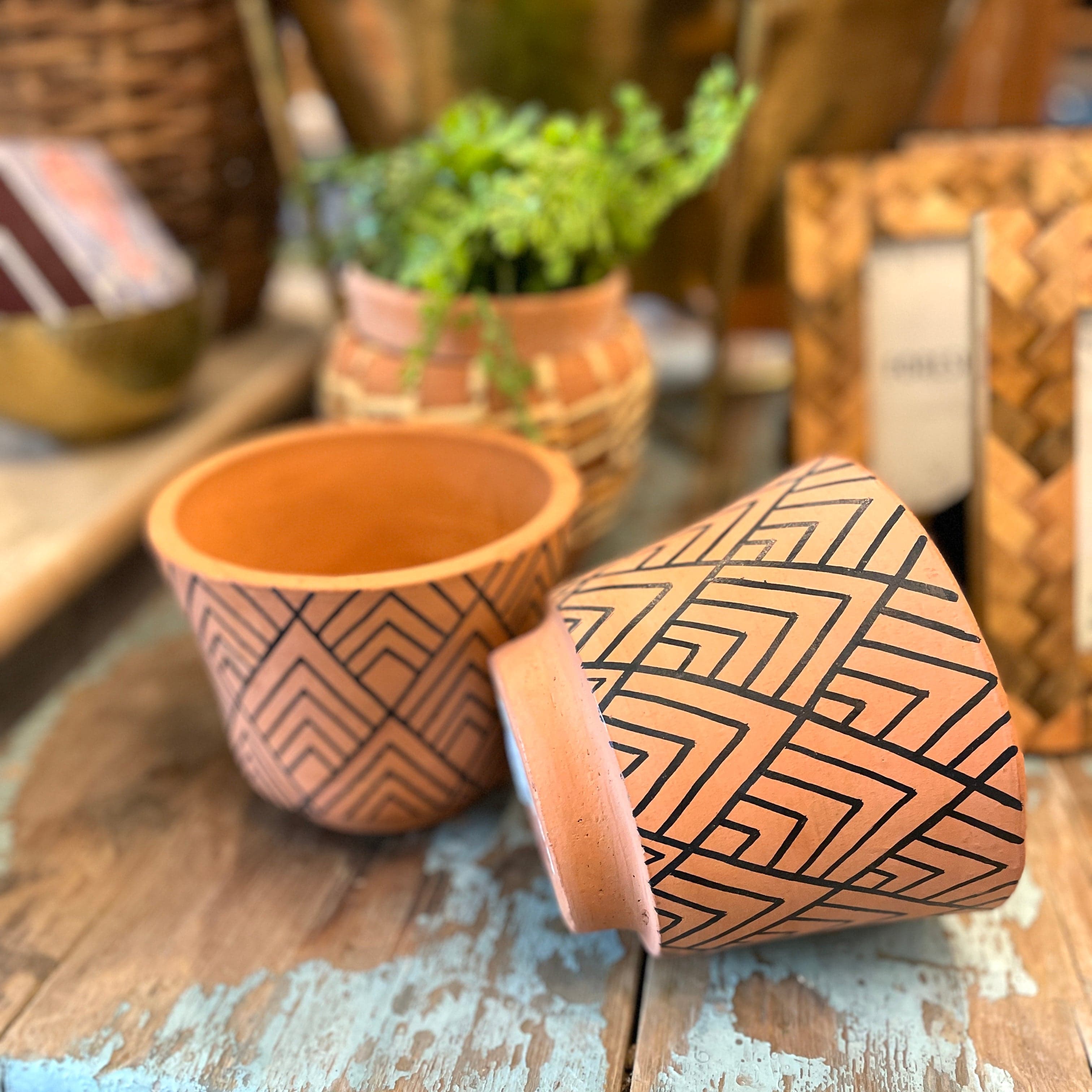 Footed Geo Terracotta Planter - PORCH