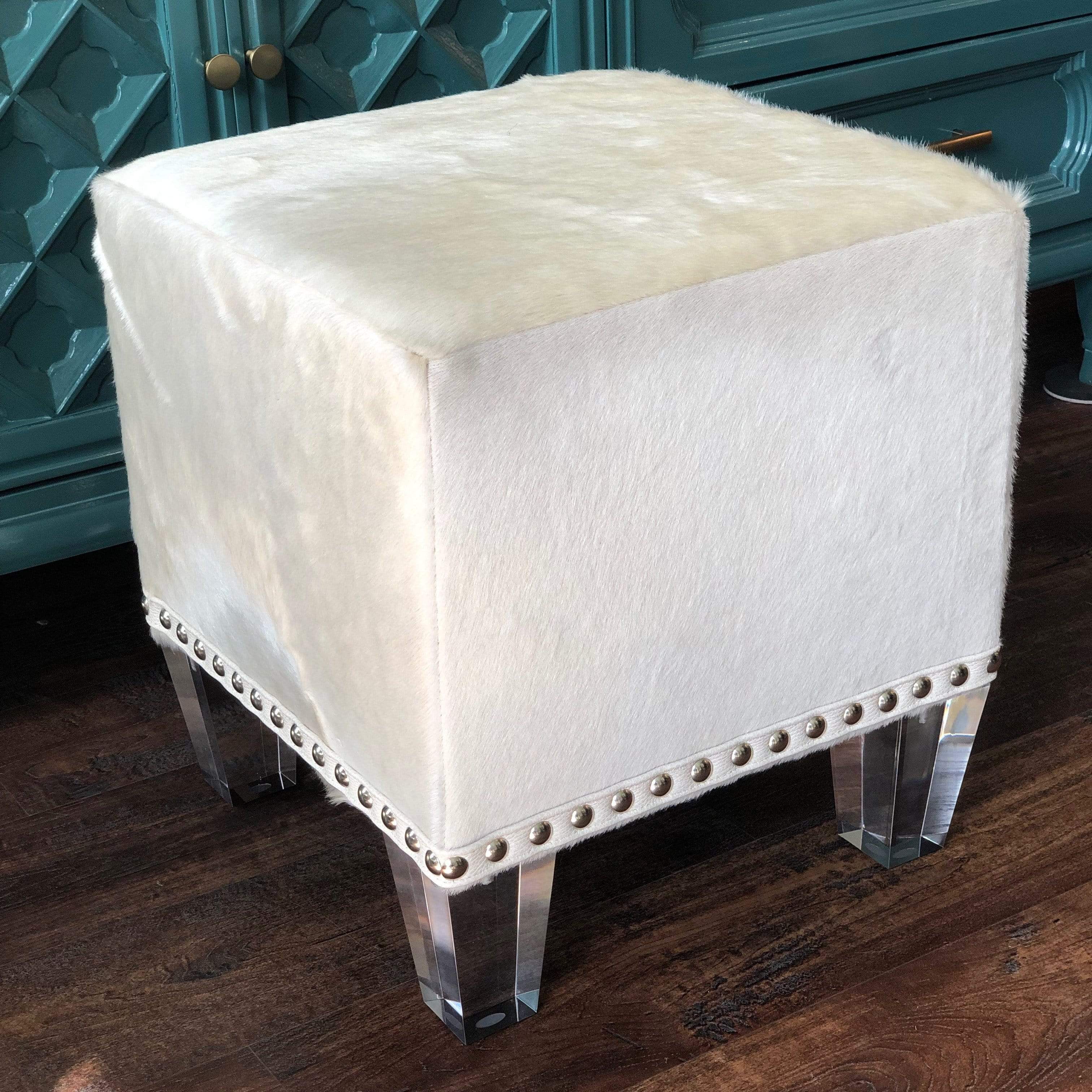 Hairhide Ottoman with Lucite Legs - PORCH
