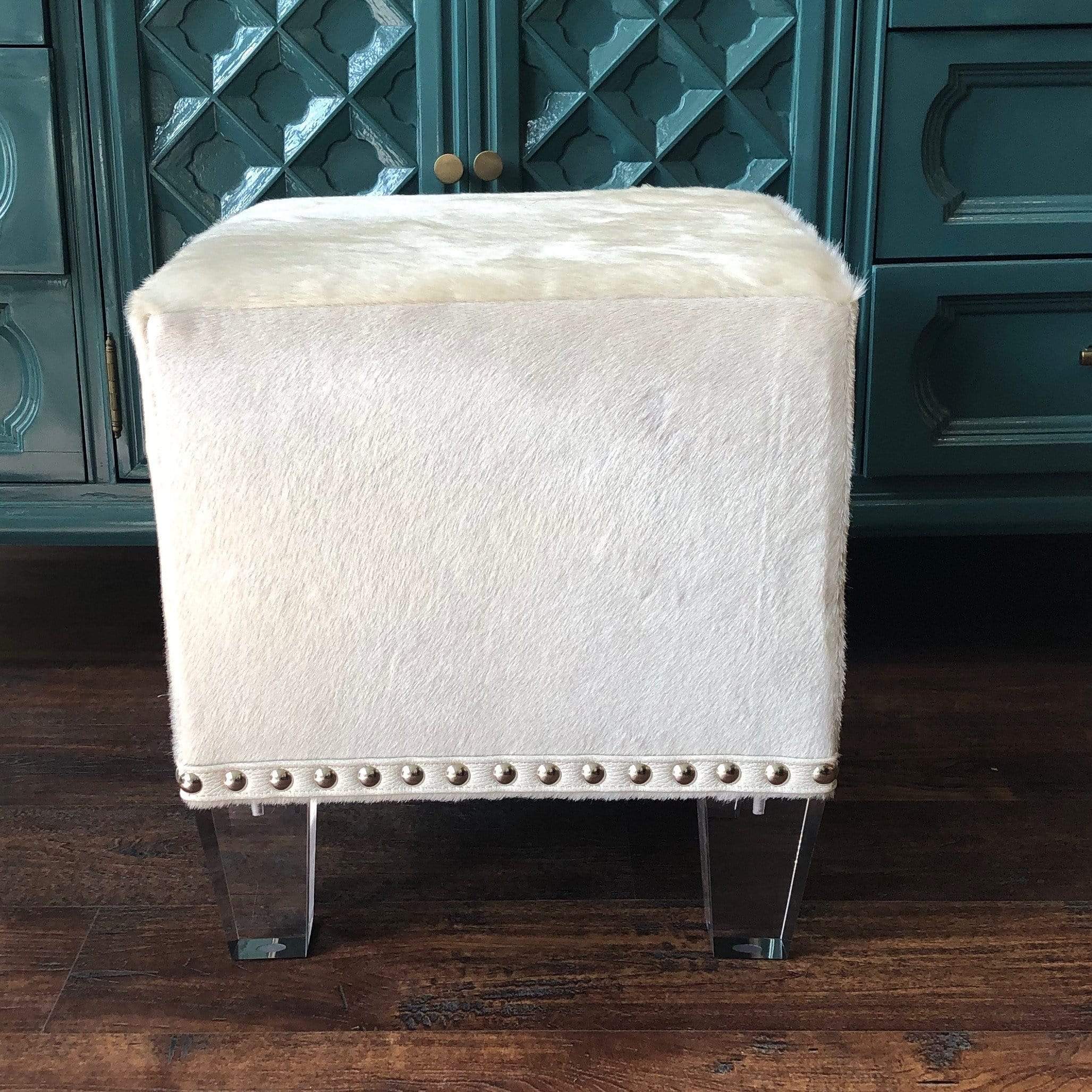 Hairhide Ottoman with Lucite Legs - PORCH