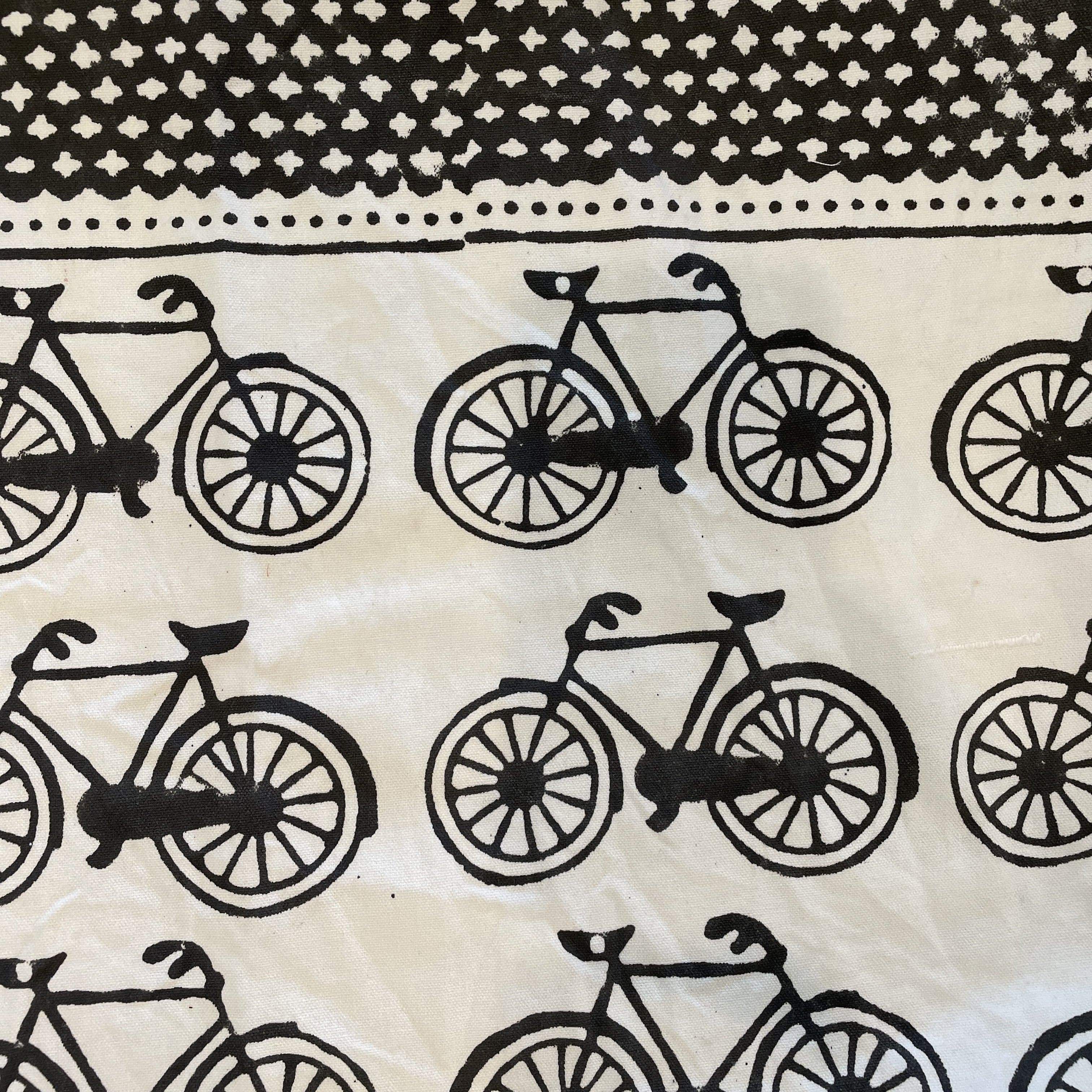 Bicycle Black Hand Printed Canvas Tote Bag - PORCH