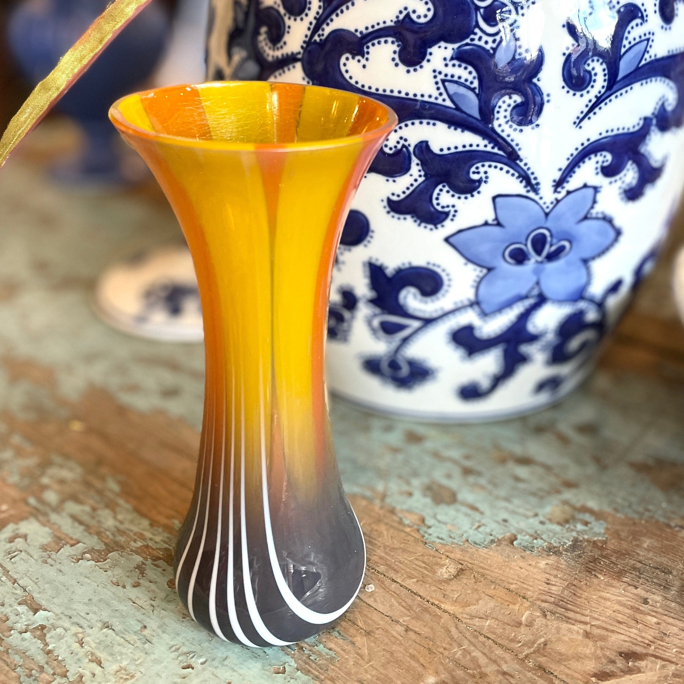 Orange/Grey Handmade Art Glass Bud Vase - PORCH